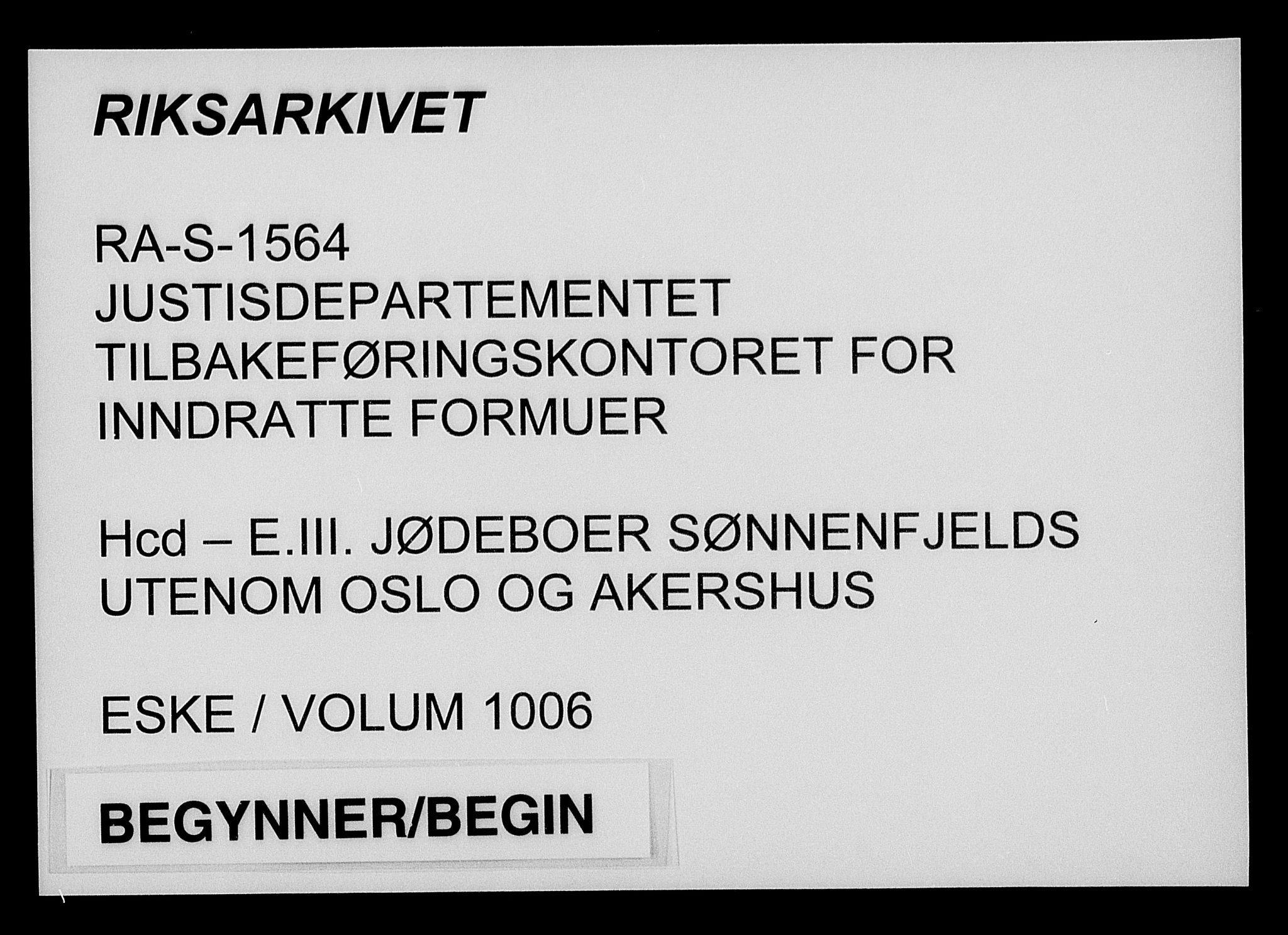 Justisdepartementet, Tilbakeføringskontoret for inndratte formuer, AV/RA-S-1564/H/Hc/Hcd/L1006: --, 1945-1947, p. 1