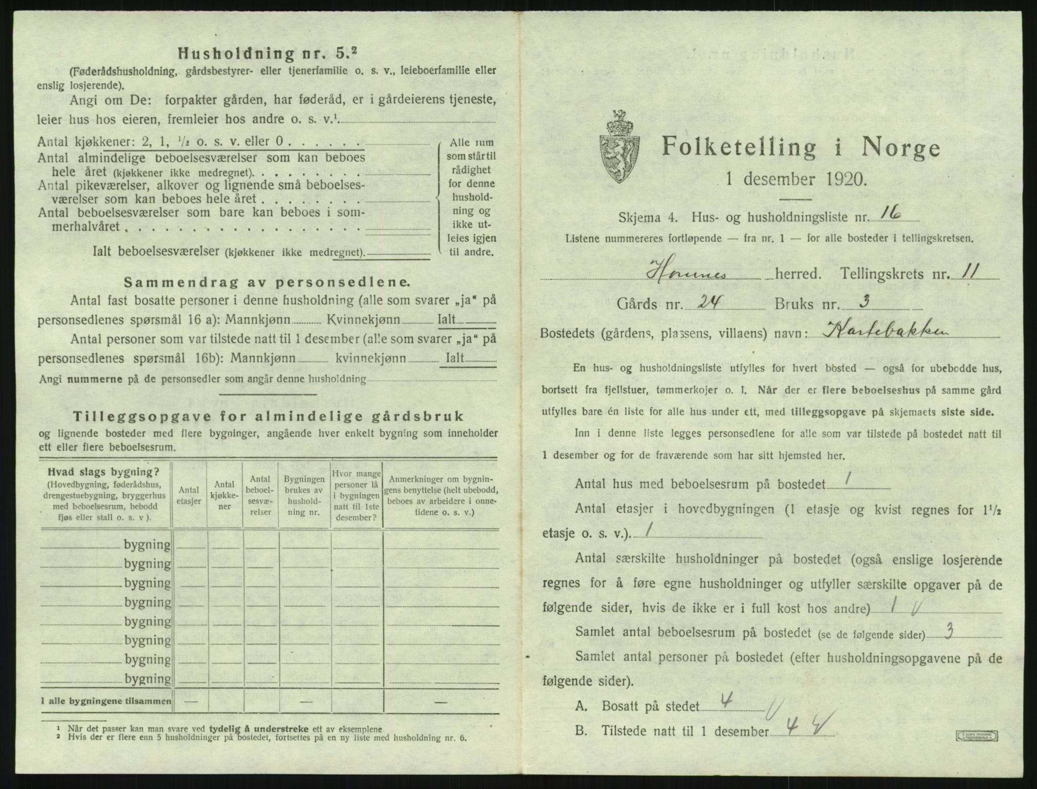 SAK, 1920 census for Hornnes, 1920, p. 463
