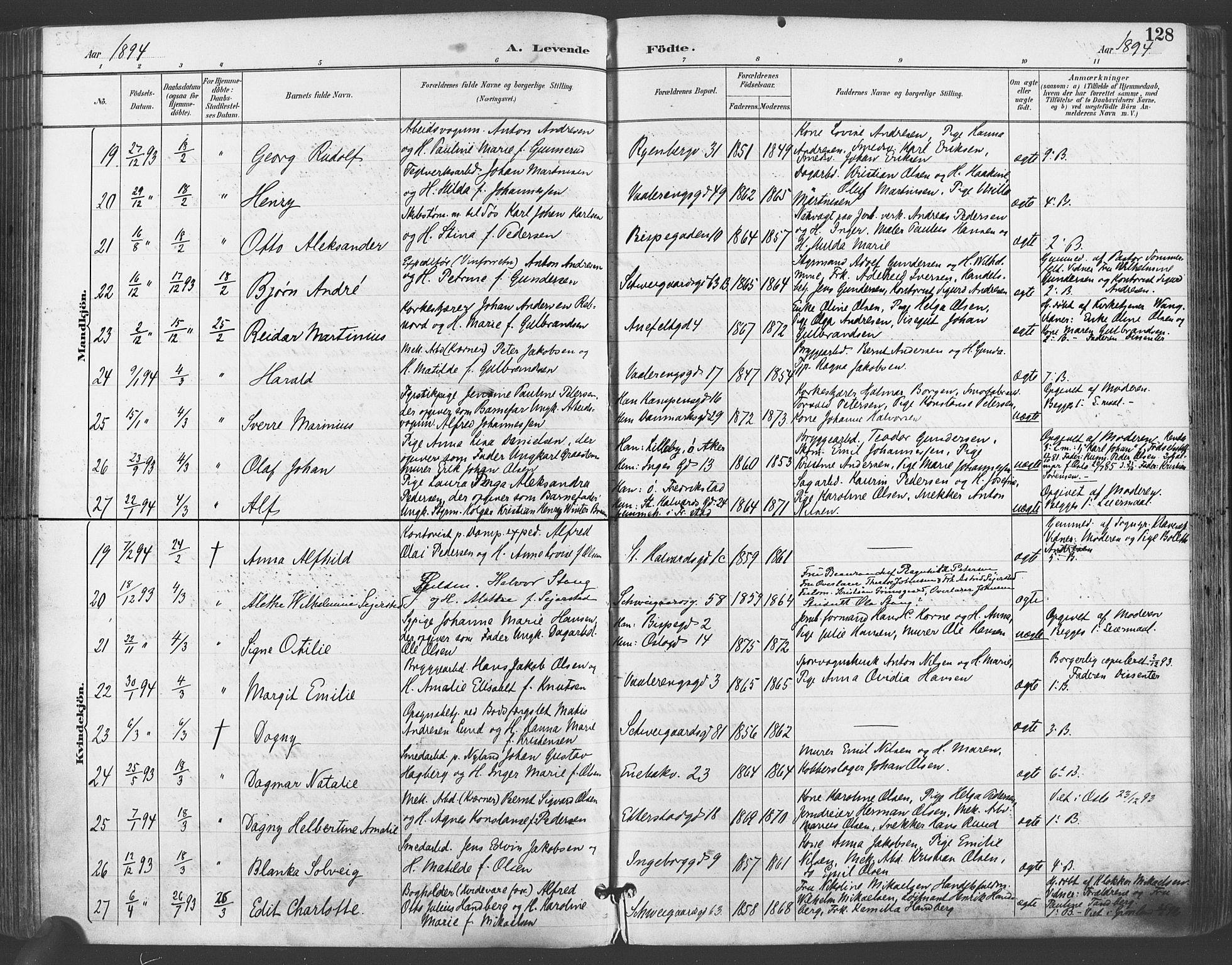 Gamlebyen prestekontor Kirkebøker, SAO/A-10884/F/Fa/L0007: Parish register (official) no. 7, 1889-1899, p. 128