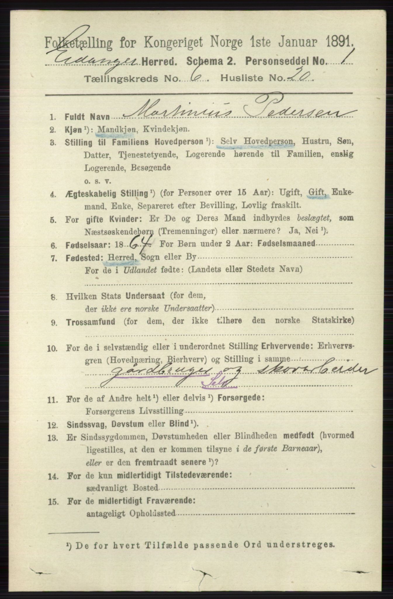 RA, 1891 census for 0813 Eidanger, 1891, p. 2714