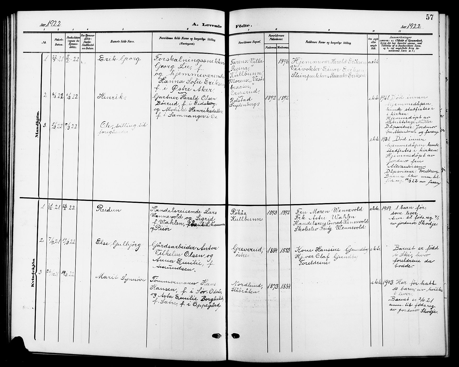 Nesodden prestekontor Kirkebøker, AV/SAO-A-10013/G/Gb/L0001: Parish register (copy) no. II 1, 1905-1924, p. 57