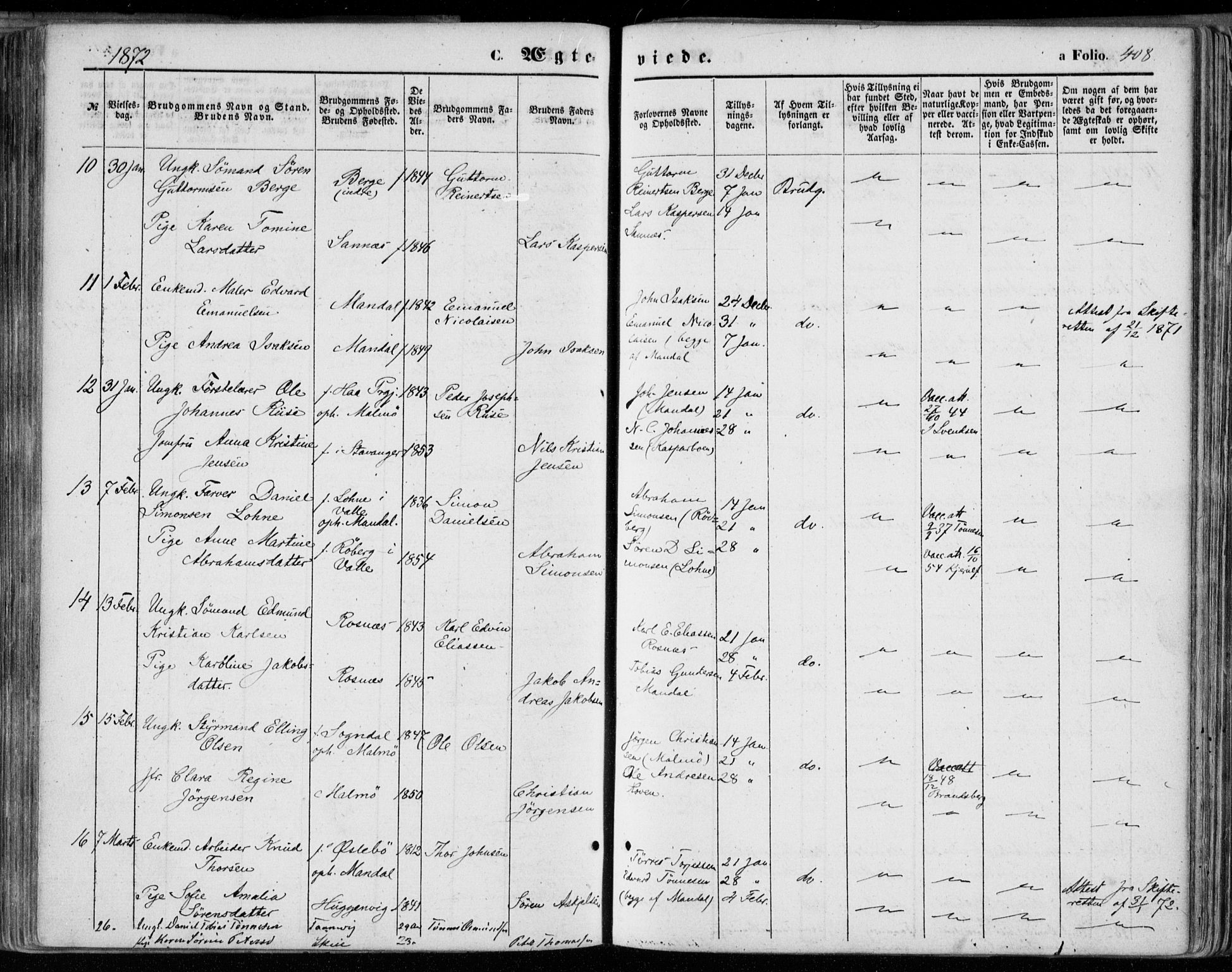 Mandal sokneprestkontor, AV/SAK-1111-0030/F/Fa/Faa/L0014: Parish register (official) no. A 14, 1859-1872, p. 408