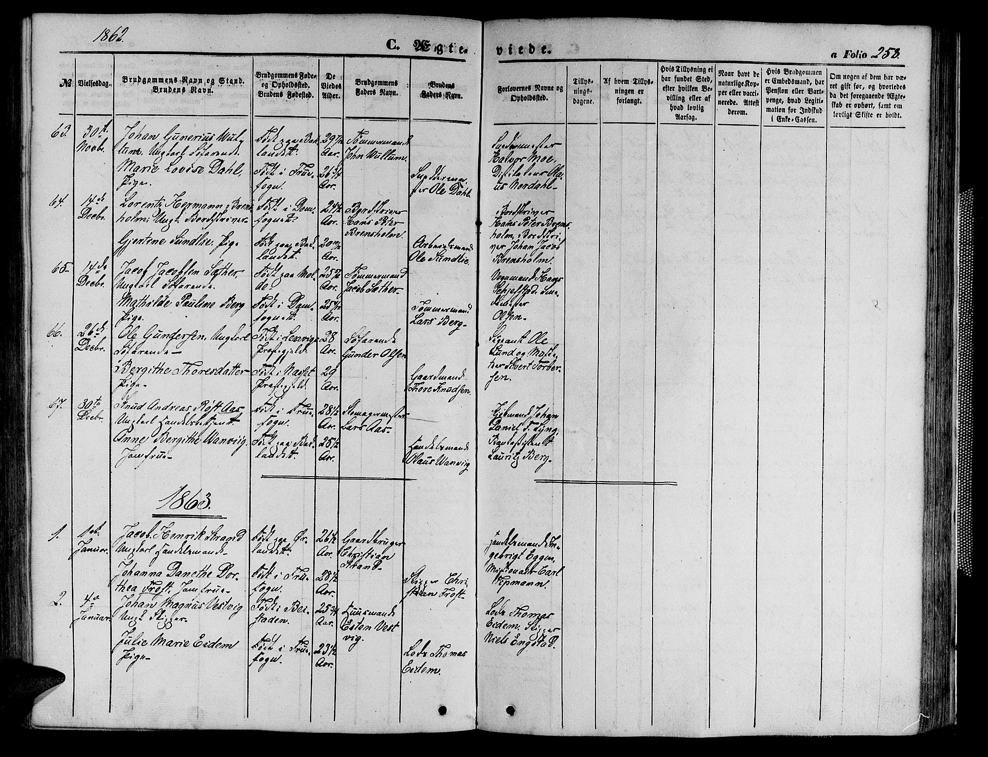 Ministerialprotokoller, klokkerbøker og fødselsregistre - Sør-Trøndelag, SAT/A-1456/602/L0139: Parish register (copy) no. 602C07, 1859-1864, p. 258
