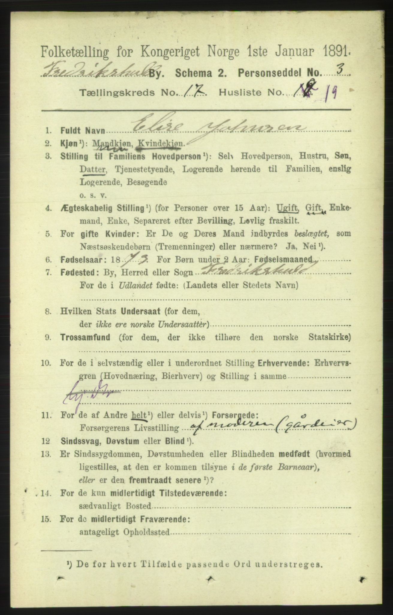RA, 1891 census for 0101 Fredrikshald, 1891, p. 11194