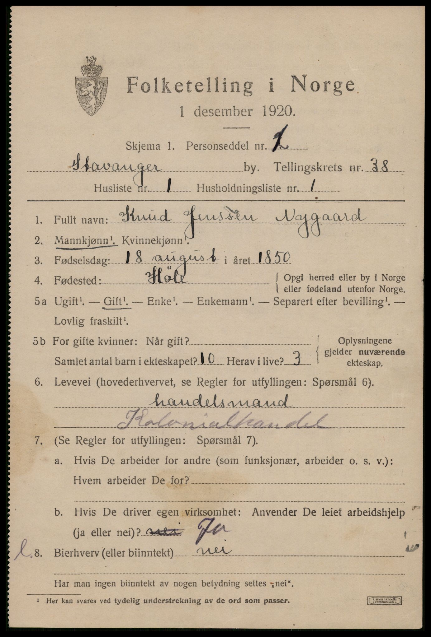 SAST, 1920 census for Stavanger, 1920, p. 99240