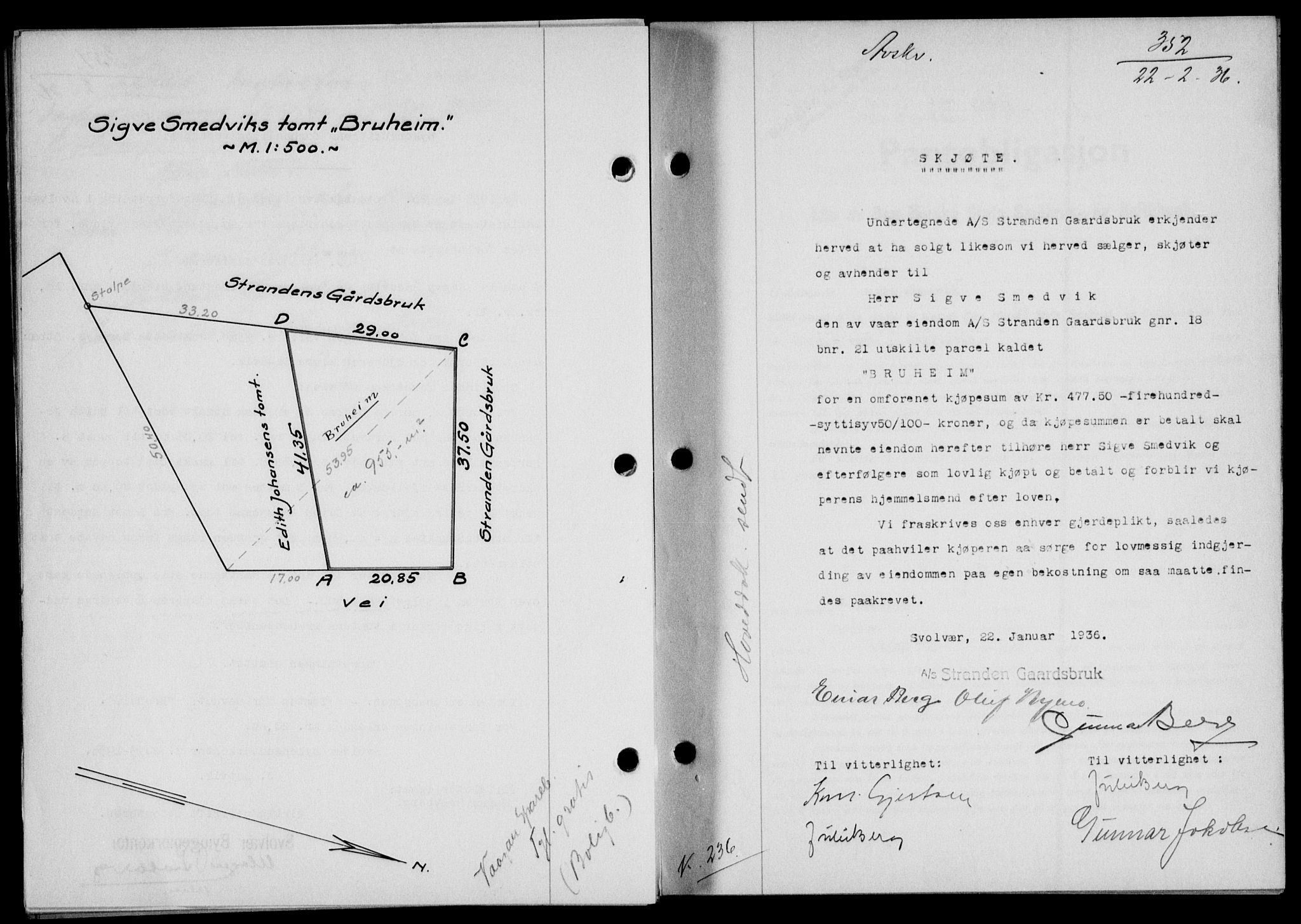 Lofoten sorenskriveri, SAT/A-0017/1/2/2C/L0033b: Mortgage book no. 33b, 1936-1936, Diary no: : 352/1936