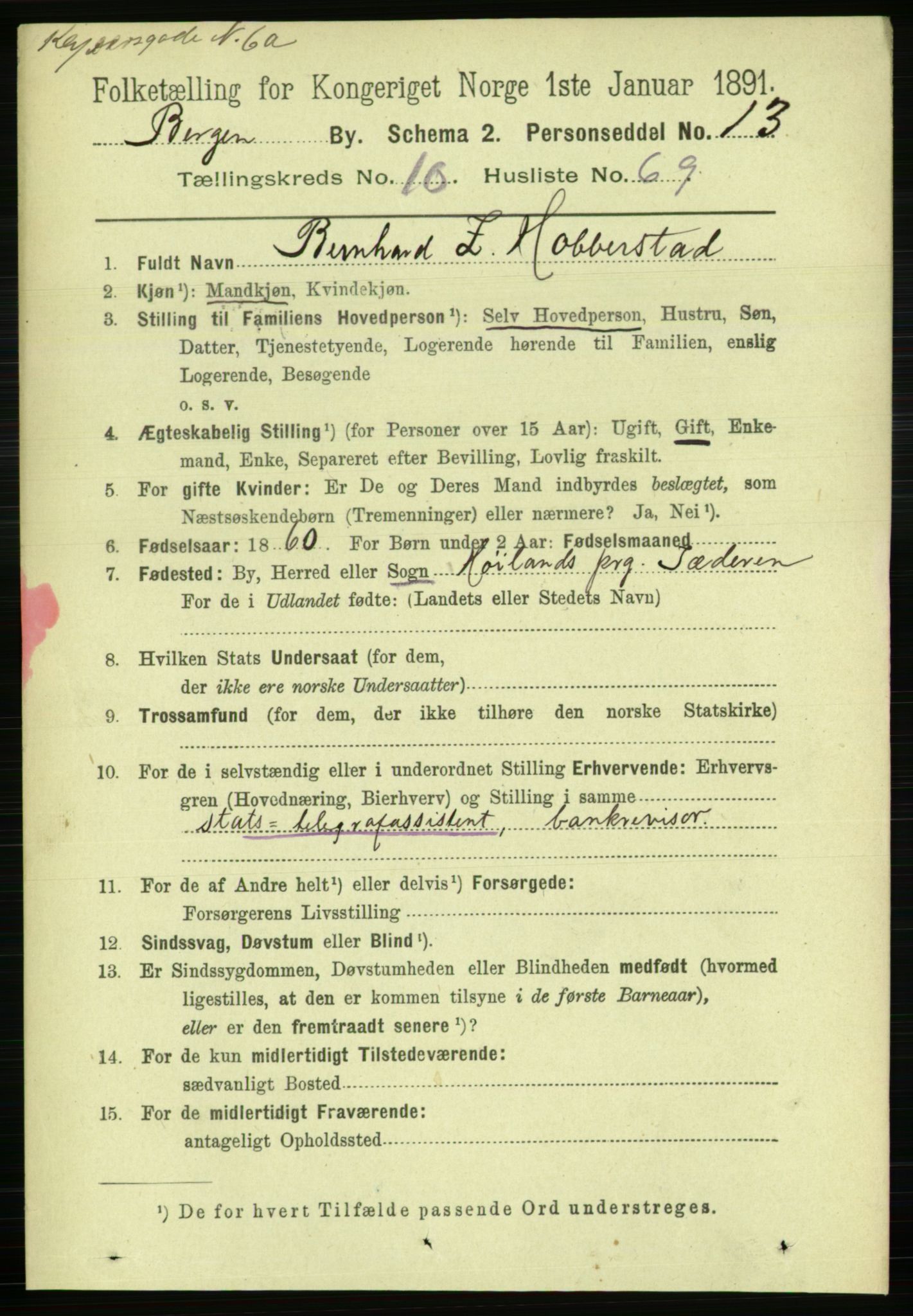 RA, 1891 Census for 1301 Bergen, 1891, p. 19809