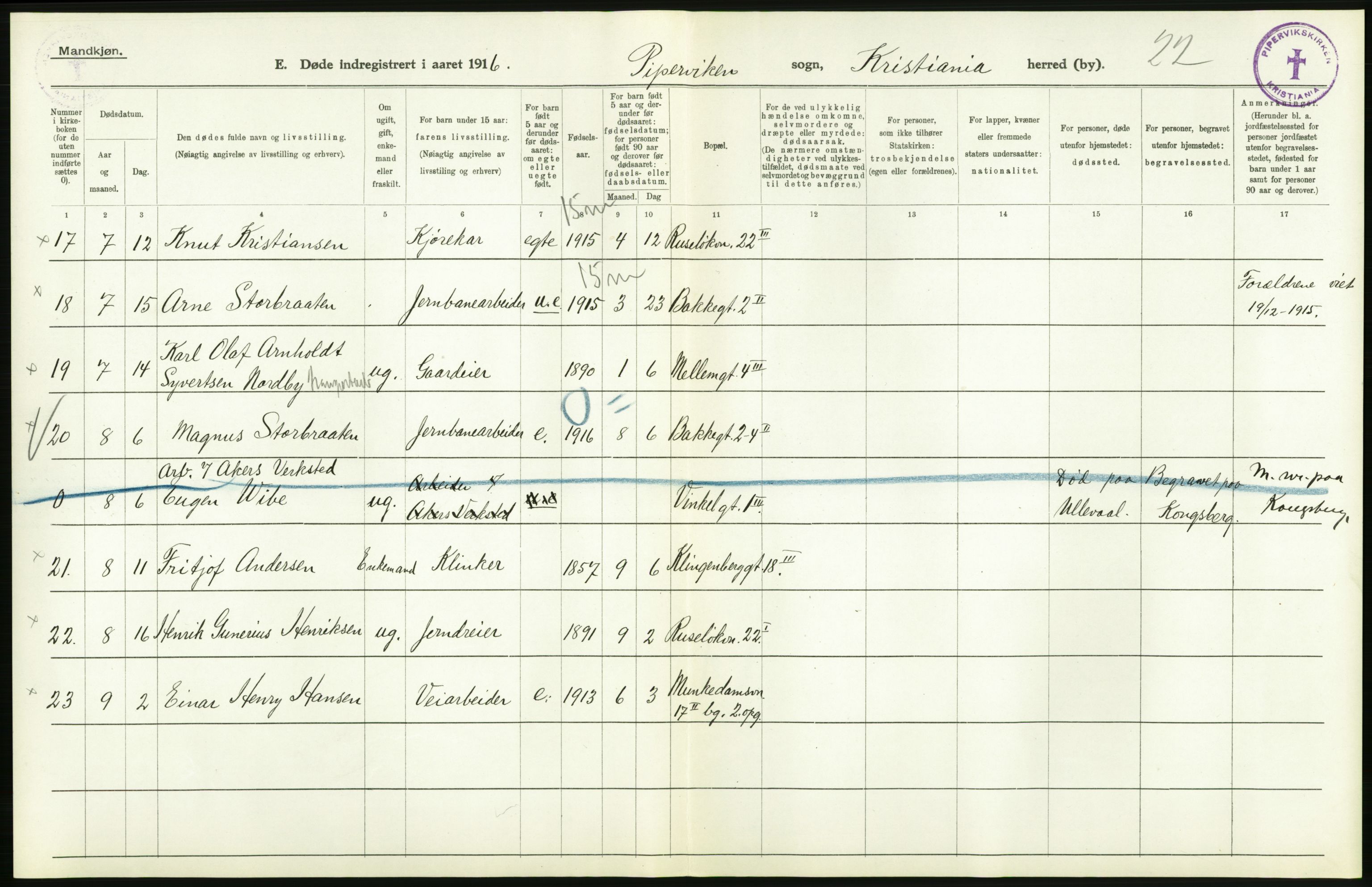 Statistisk sentralbyrå, Sosiodemografiske emner, Befolkning, AV/RA-S-2228/D/Df/Dfb/Dfbf/L0009: Kristiania: Døde., 1916, p. 528