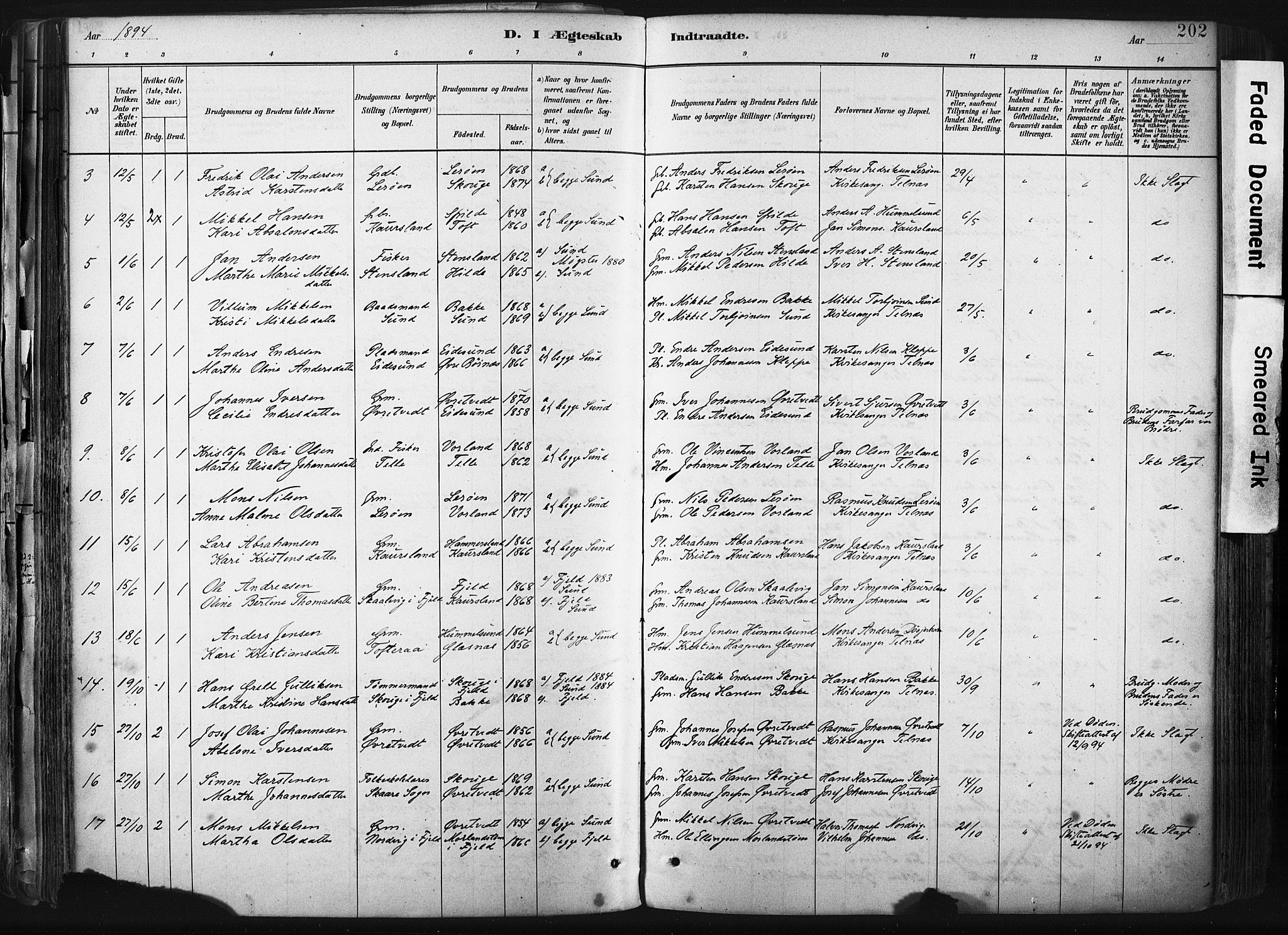 Sund sokneprestembete, AV/SAB-A-99930: Parish register (official) no. B 1, 1882-1907, p. 202