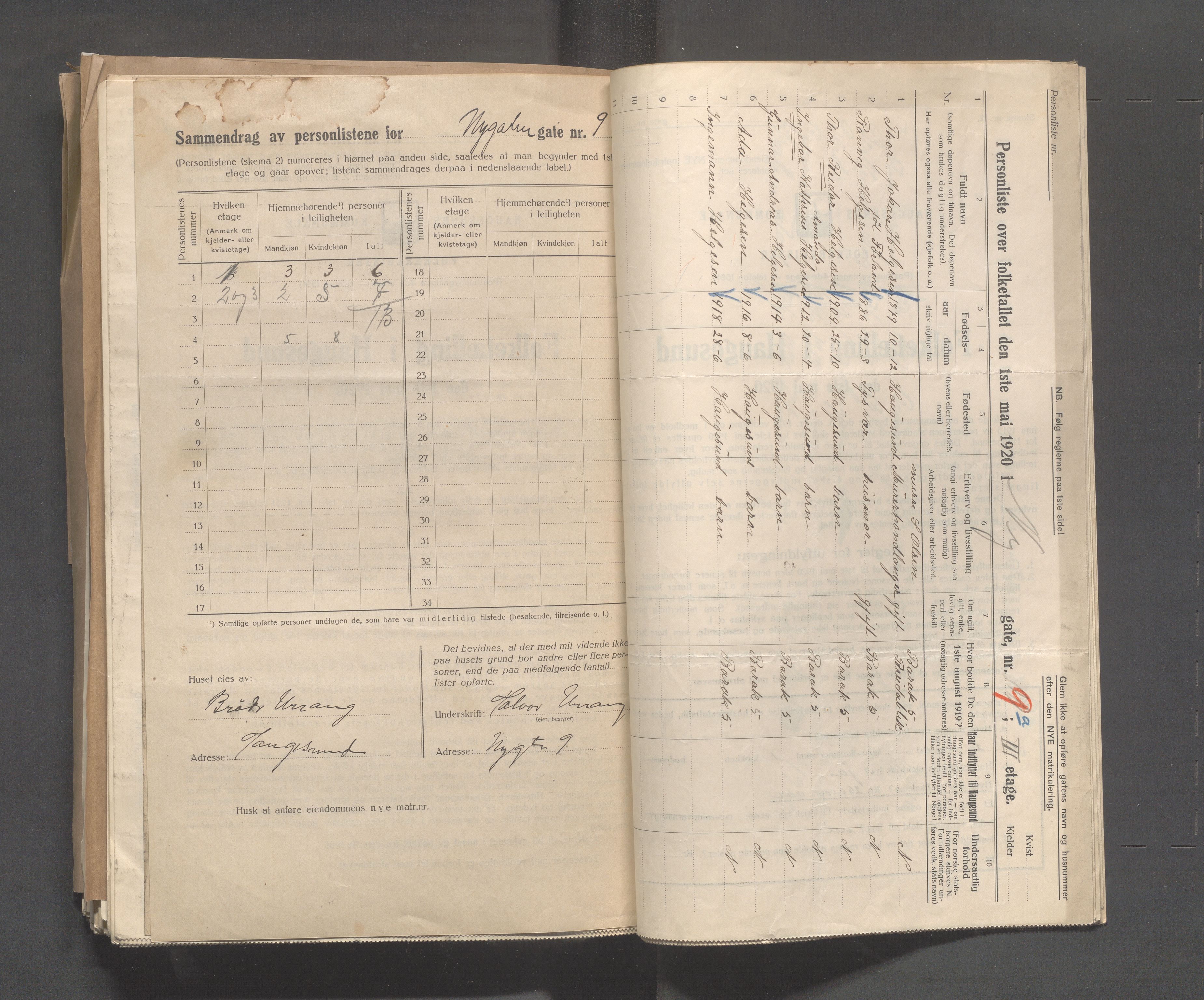 IKAR, Local census 1.5.1920 for Haugesund, 1920, p. 3023