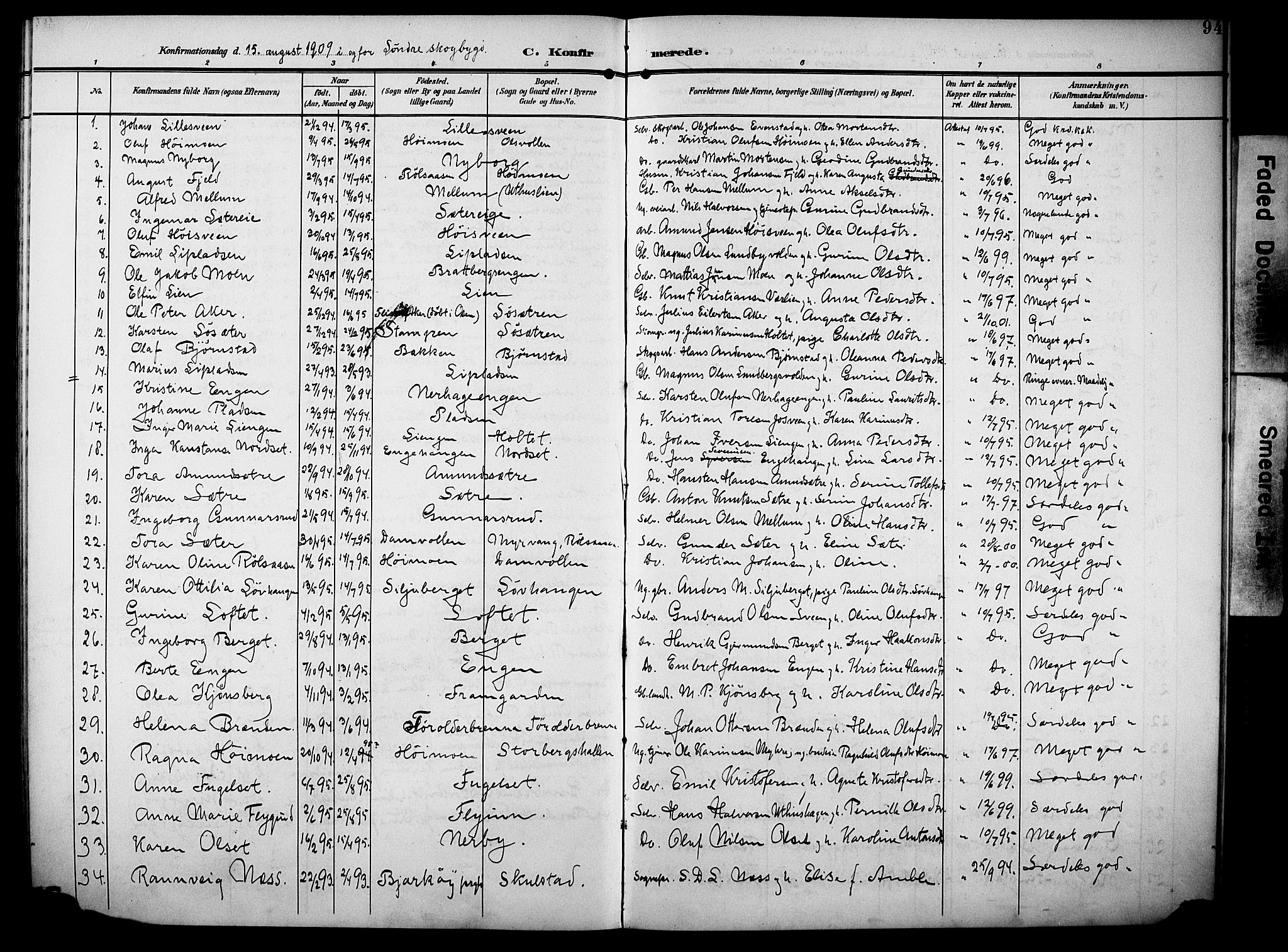 Elverum prestekontor, AV/SAH-PREST-044/H/Ha/Haa/L0016: Parish register (official) no. 16, 1903-1912, p. 94