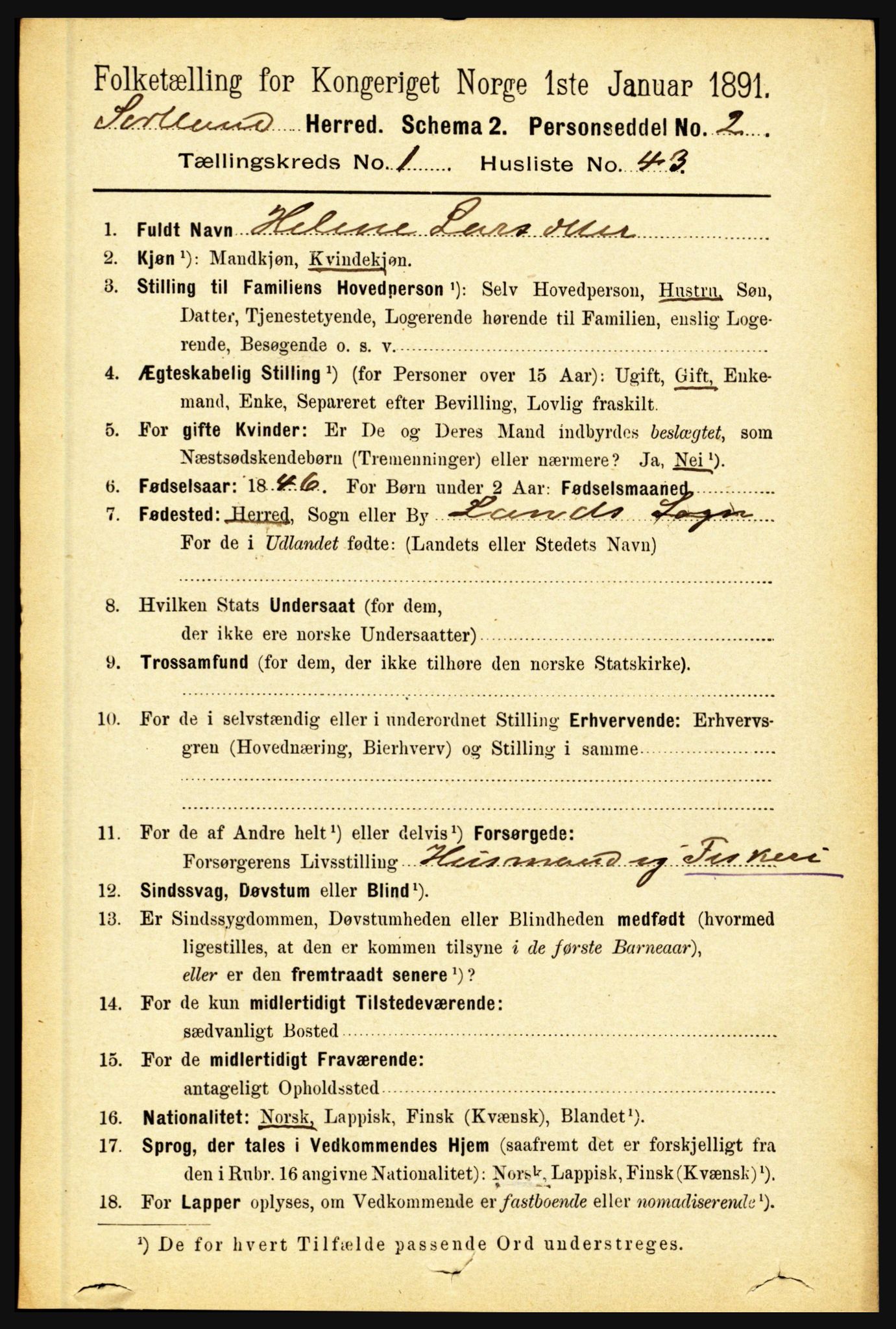 RA, 1891 census for 1870 Sortland, 1891, p. 380