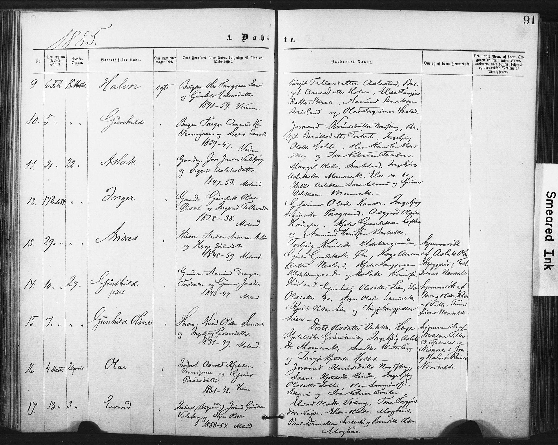 Fyresdal kirkebøker, SAKO/A-263/F/Fa/L0006: Parish register (official) no. I 6, 1872-1886, p. 91