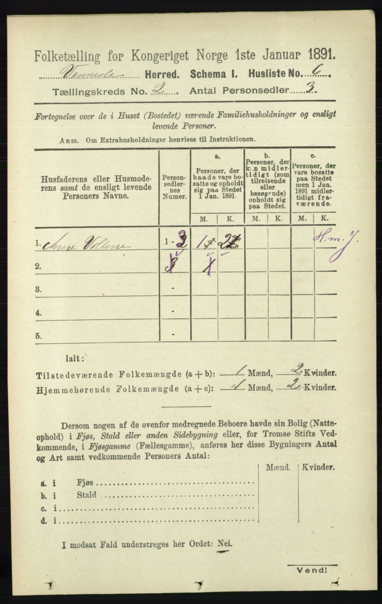 RA, 1891 census for 1014 Vennesla, 1891, p. 373