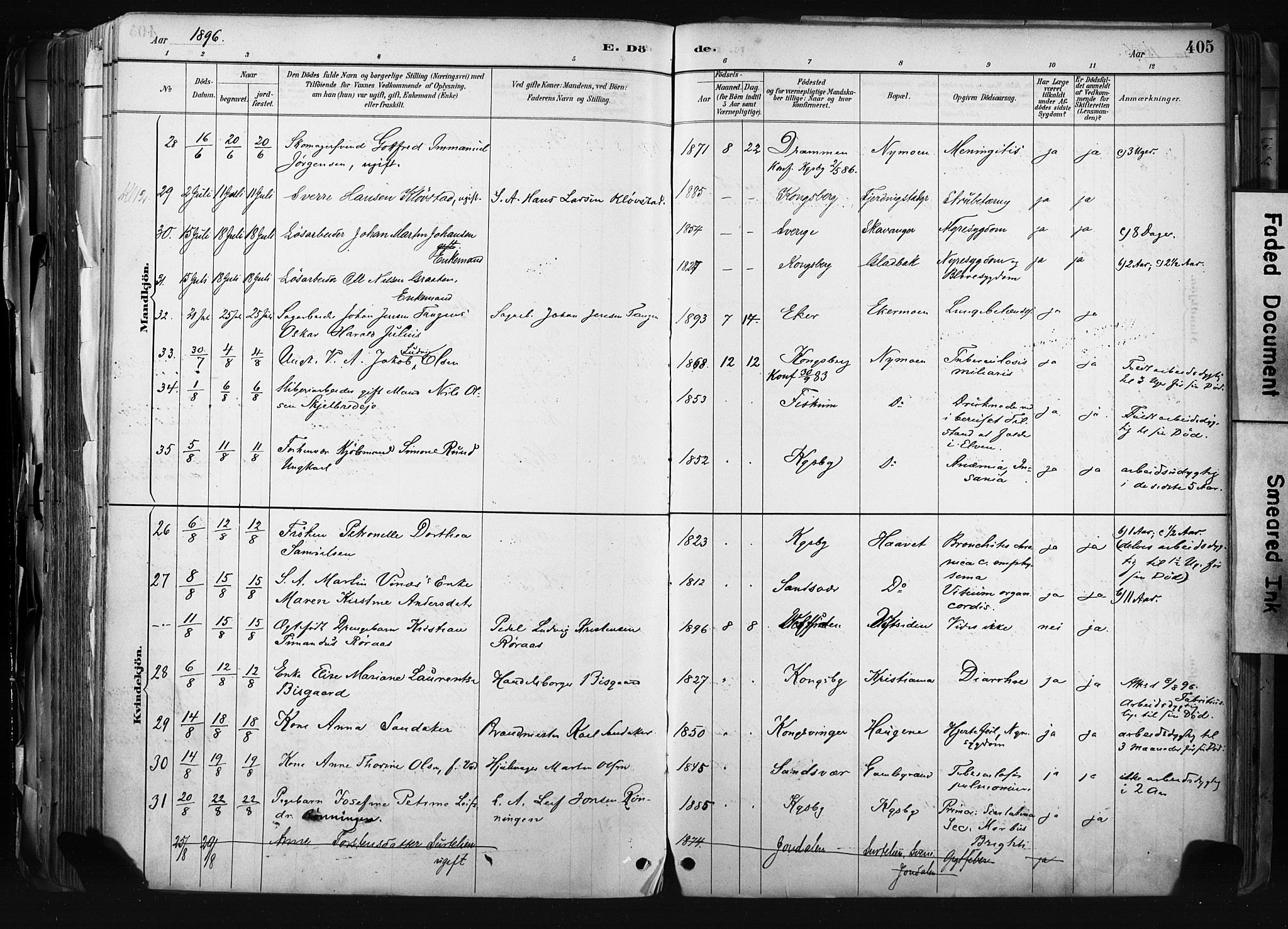 Kongsberg kirkebøker, AV/SAKO-A-22/F/Fb/L0002: Parish register (official) no. II 2, 1886-1896, p. 405