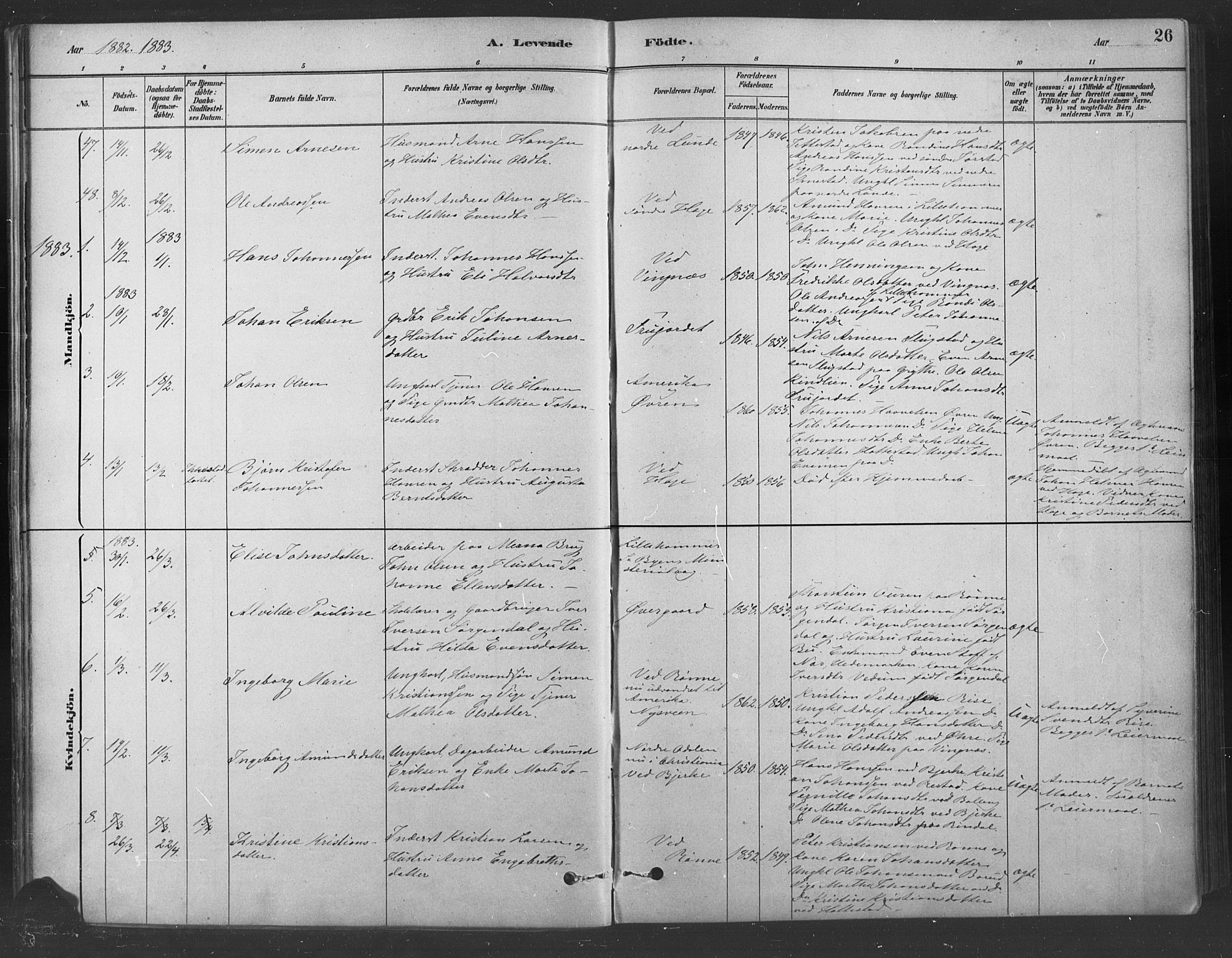 Fåberg prestekontor, SAH/PREST-086/H/Ha/Haa/L0009: Parish register (official) no. 9, 1879-1898, p. 26