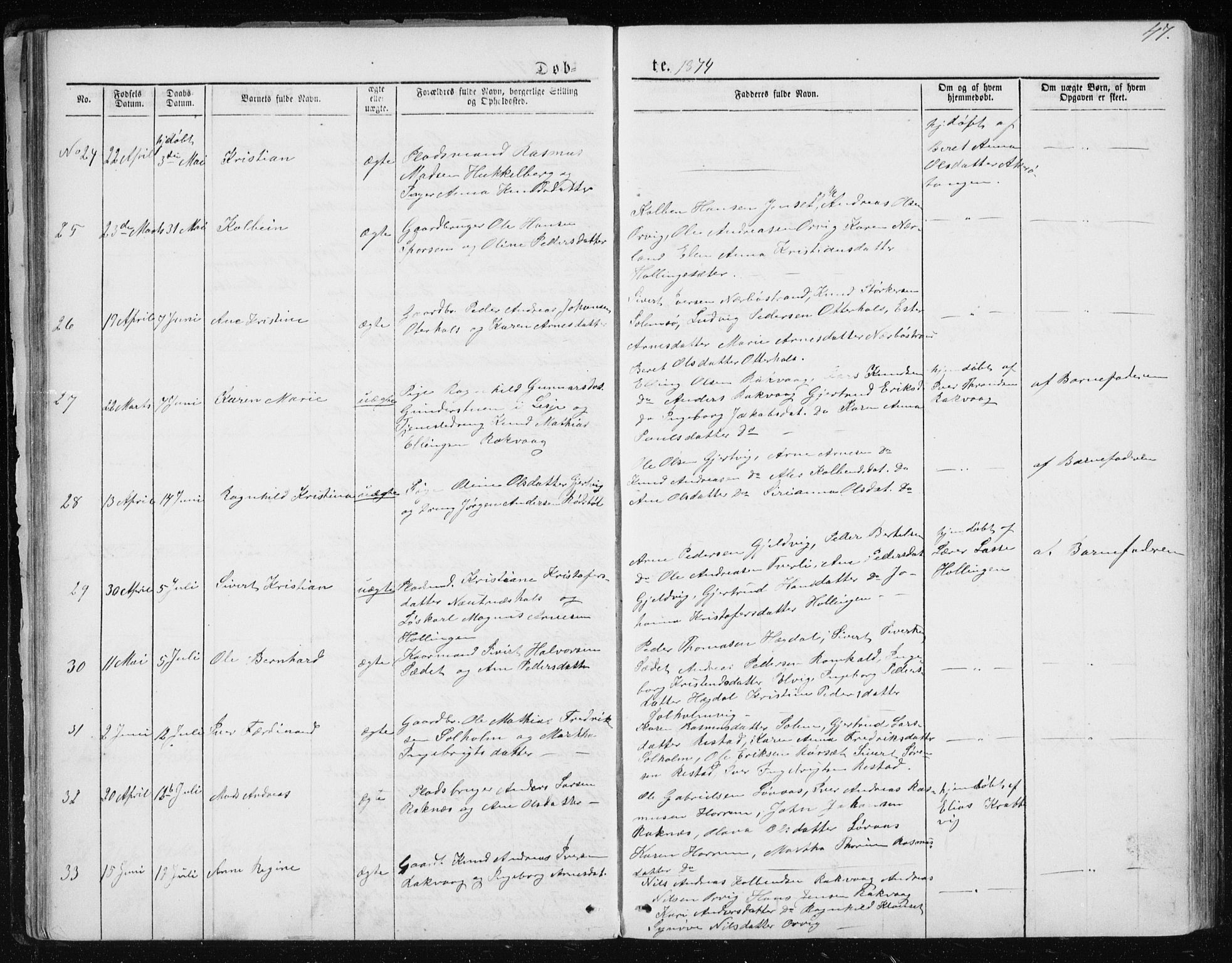 Ministerialprotokoller, klokkerbøker og fødselsregistre - Møre og Romsdal, AV/SAT-A-1454/560/L0724: Parish register (copy) no. 560C01, 1867-1892, p. 47