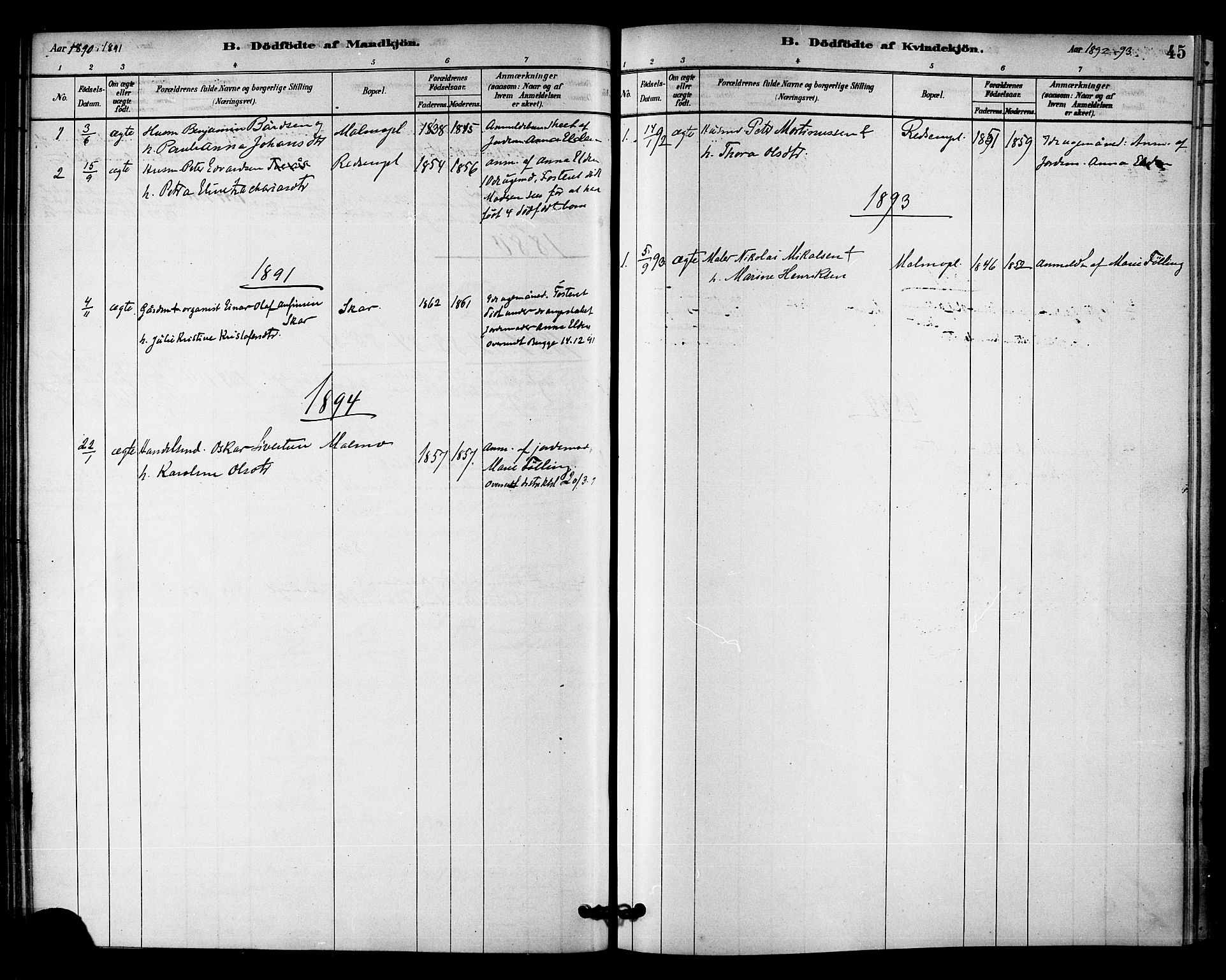 Ministerialprotokoller, klokkerbøker og fødselsregistre - Nord-Trøndelag, SAT/A-1458/745/L0429: Parish register (official) no. 745A01, 1878-1894, p. 45