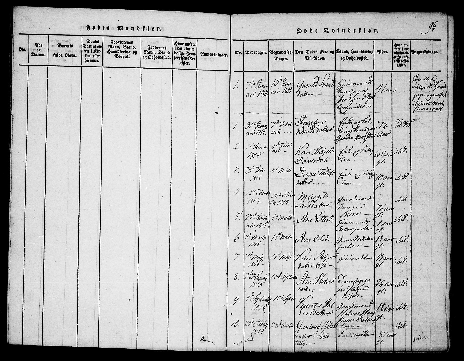 Seljord kirkebøker, AV/SAKO-A-20/F/Fb/L0001: Parish register (official) no. II 1, 1815-1831, p. 96