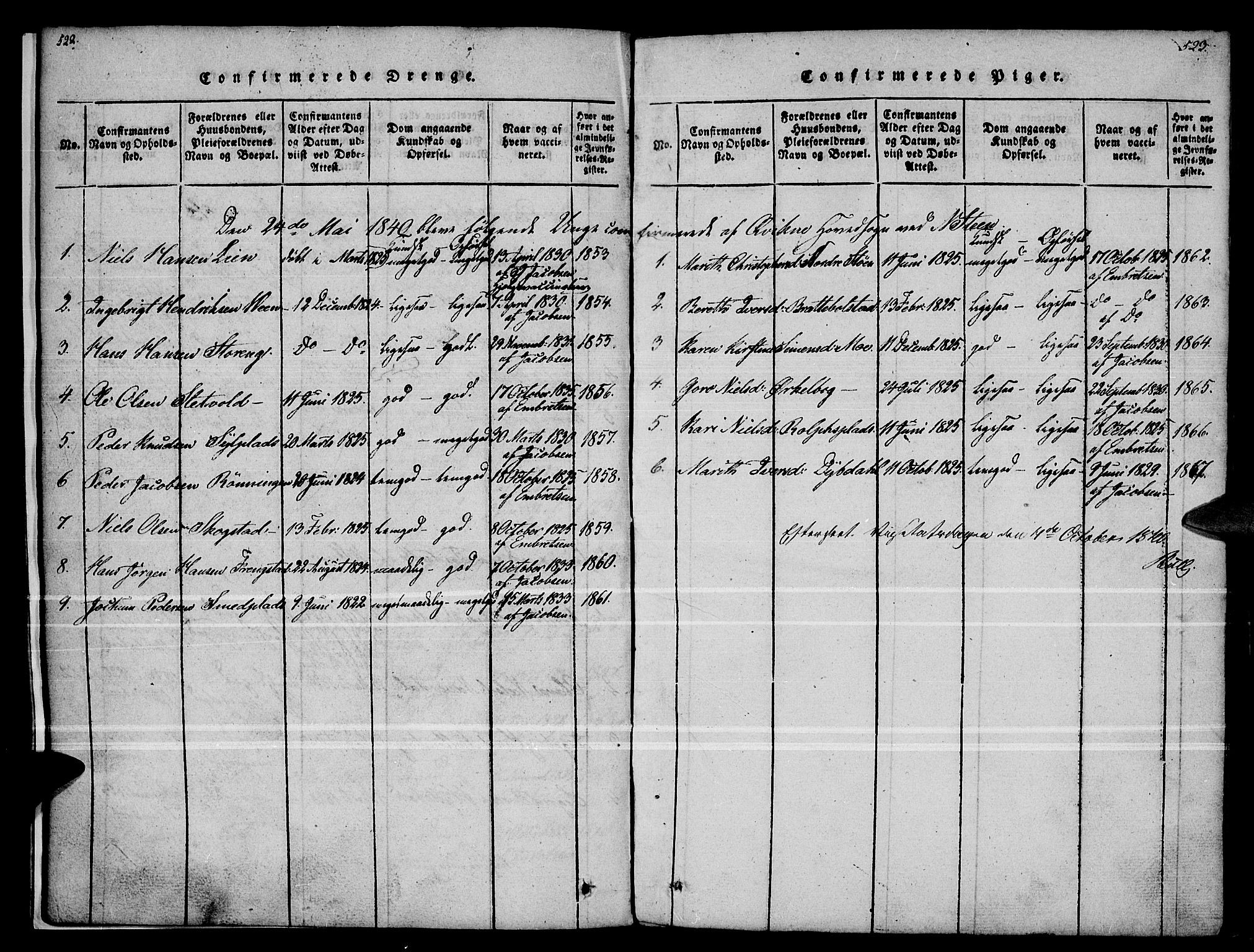Kvikne prestekontor, SAH/PREST-064/H/Ha/Haa/L0004: Parish register (official) no. 4, 1815-1840, p. 522-523