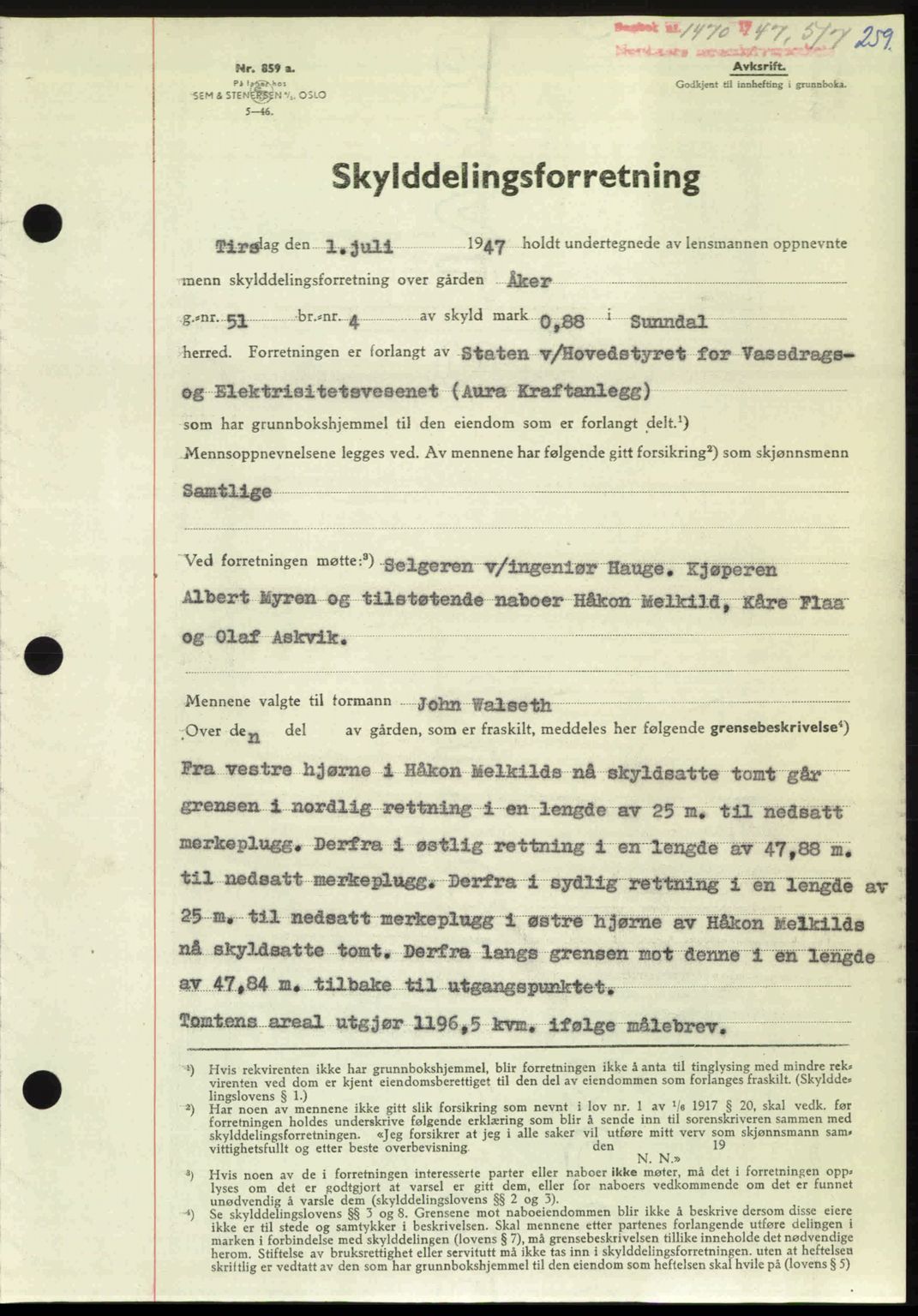 Nordmøre sorenskriveri, AV/SAT-A-4132/1/2/2Ca: Mortgage book no. A105, 1947-1947, Diary no: : 1470/1947