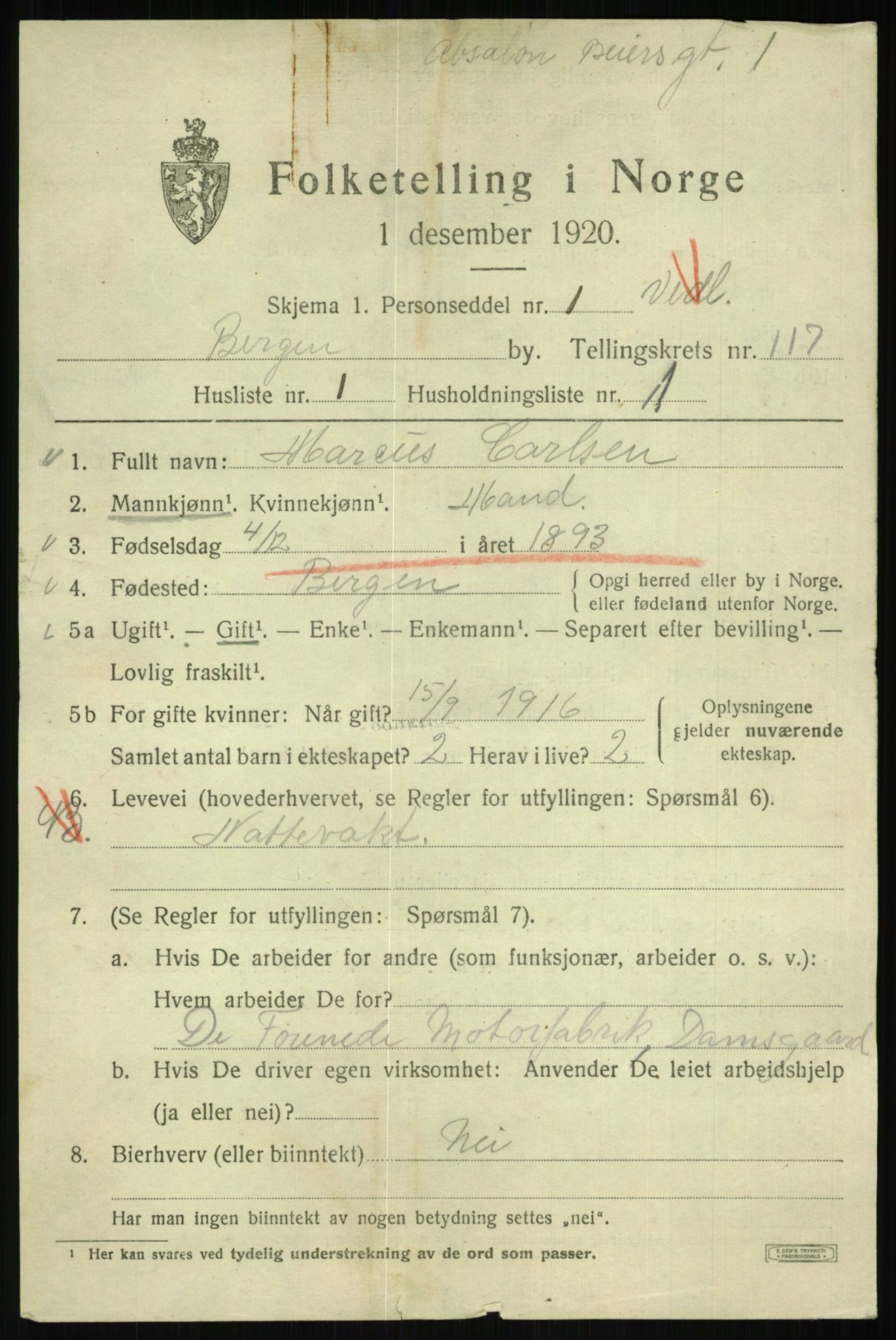 SAB, 1920 census for Bergen, 1920, p. 197741