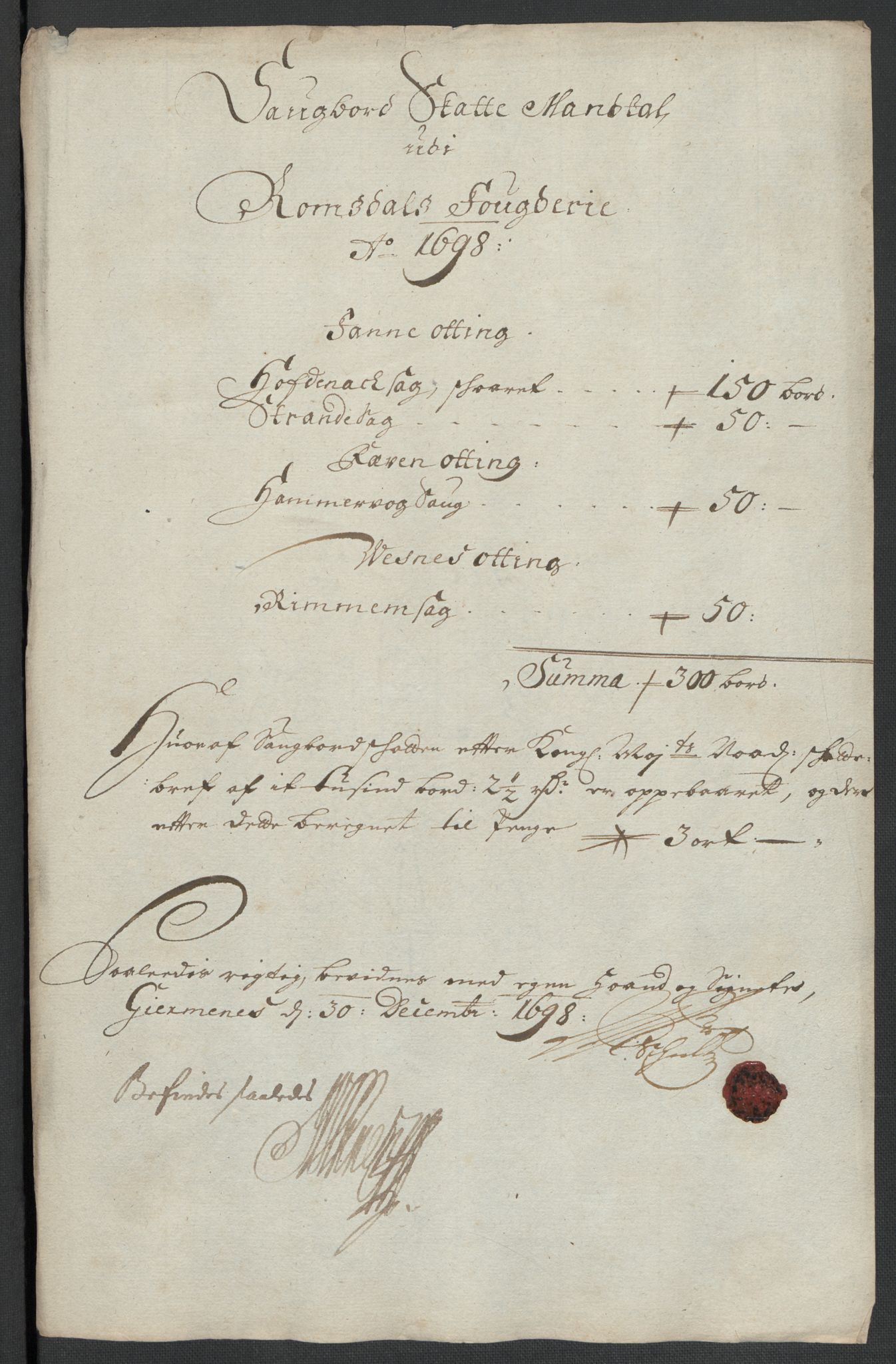Rentekammeret inntil 1814, Reviderte regnskaper, Fogderegnskap, RA/EA-4092/R55/L3653: Fogderegnskap Romsdal, 1697-1698, p. 314
