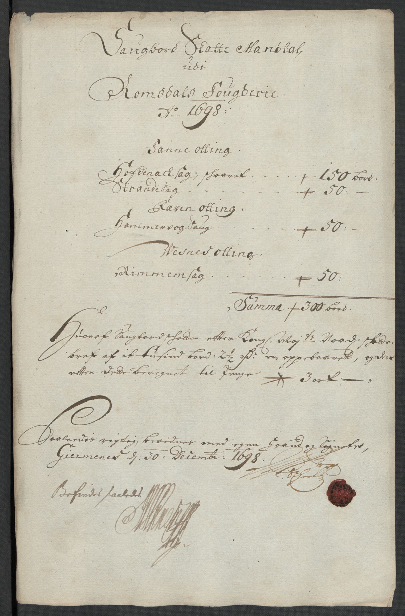 Rentekammeret inntil 1814, Reviderte regnskaper, Fogderegnskap, AV/RA-EA-4092/R55/L3653: Fogderegnskap Romsdal, 1697-1698, p. 314