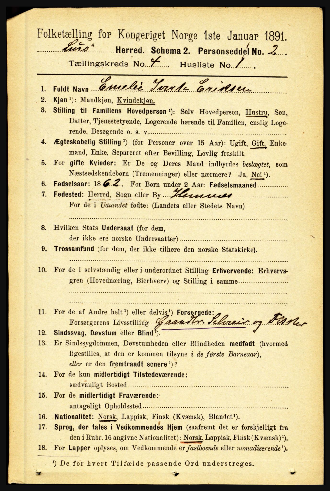 RA, 1891 census for 1834 Lurøy, 1891, p. 2019