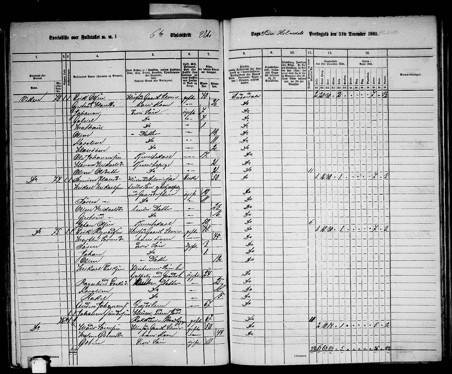 RA, 1865 census for Indre Holmedal, 1865, p. 118