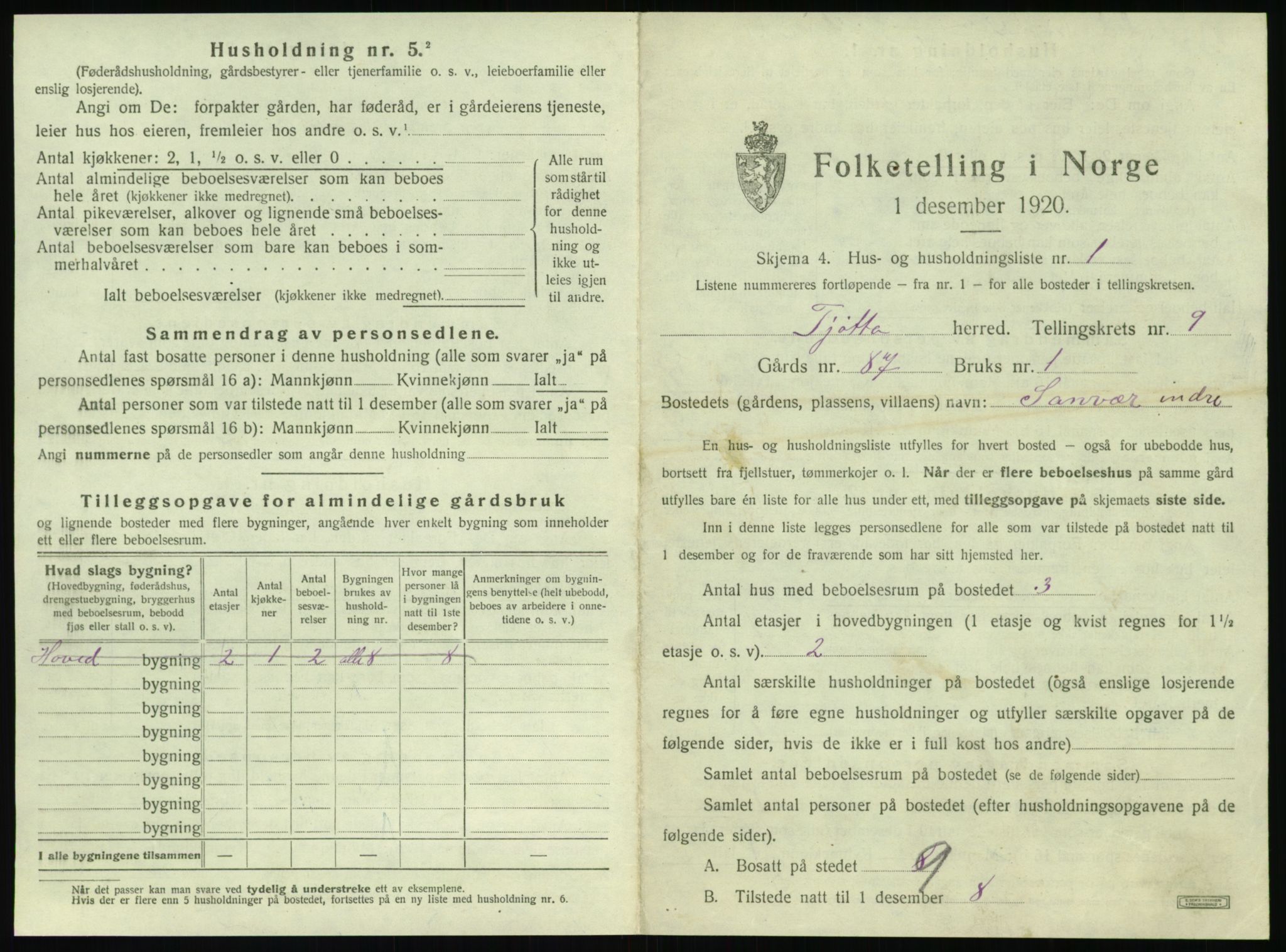 SAT, 1920 census for Tjøtta, 1920, p. 535