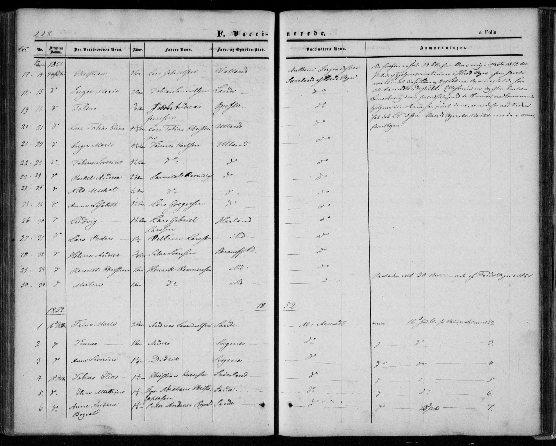 Kvinesdal sokneprestkontor, AV/SAK-1111-0026/F/Fa/Faa/L0002: Parish register (official) no. A 2, 1850-1876, p. 228