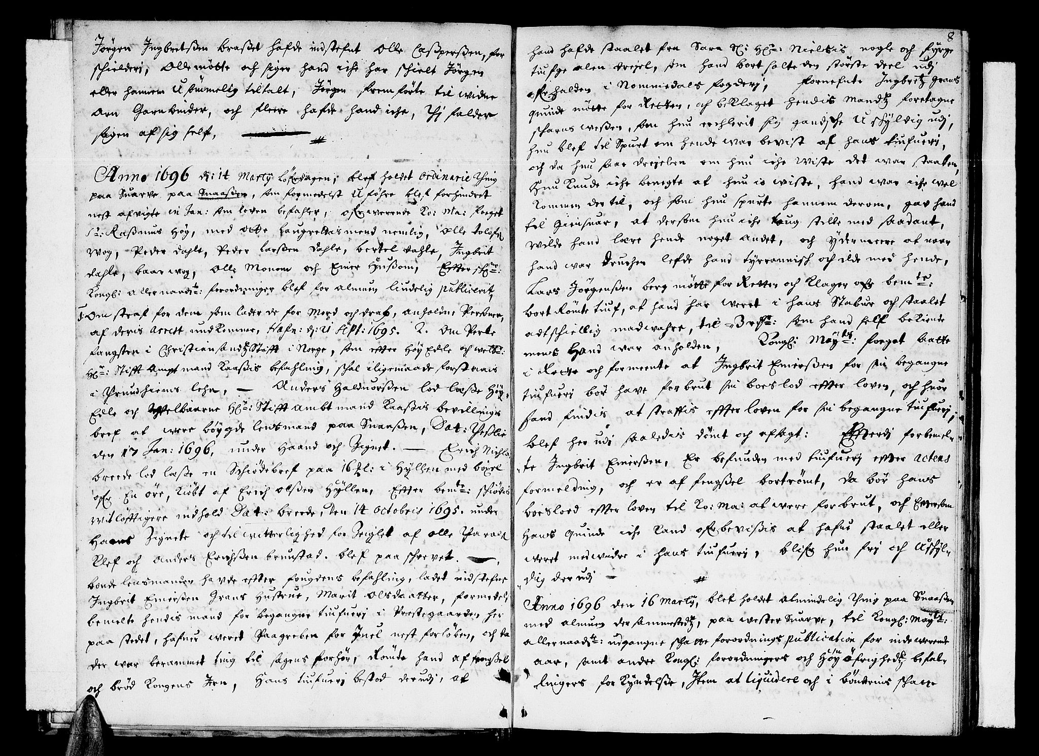 Inderøy sorenskriveri, AV/SAT-A-4147/1/1/1A/L0003: Tingbok, 1696-1699, p. 7b-8a