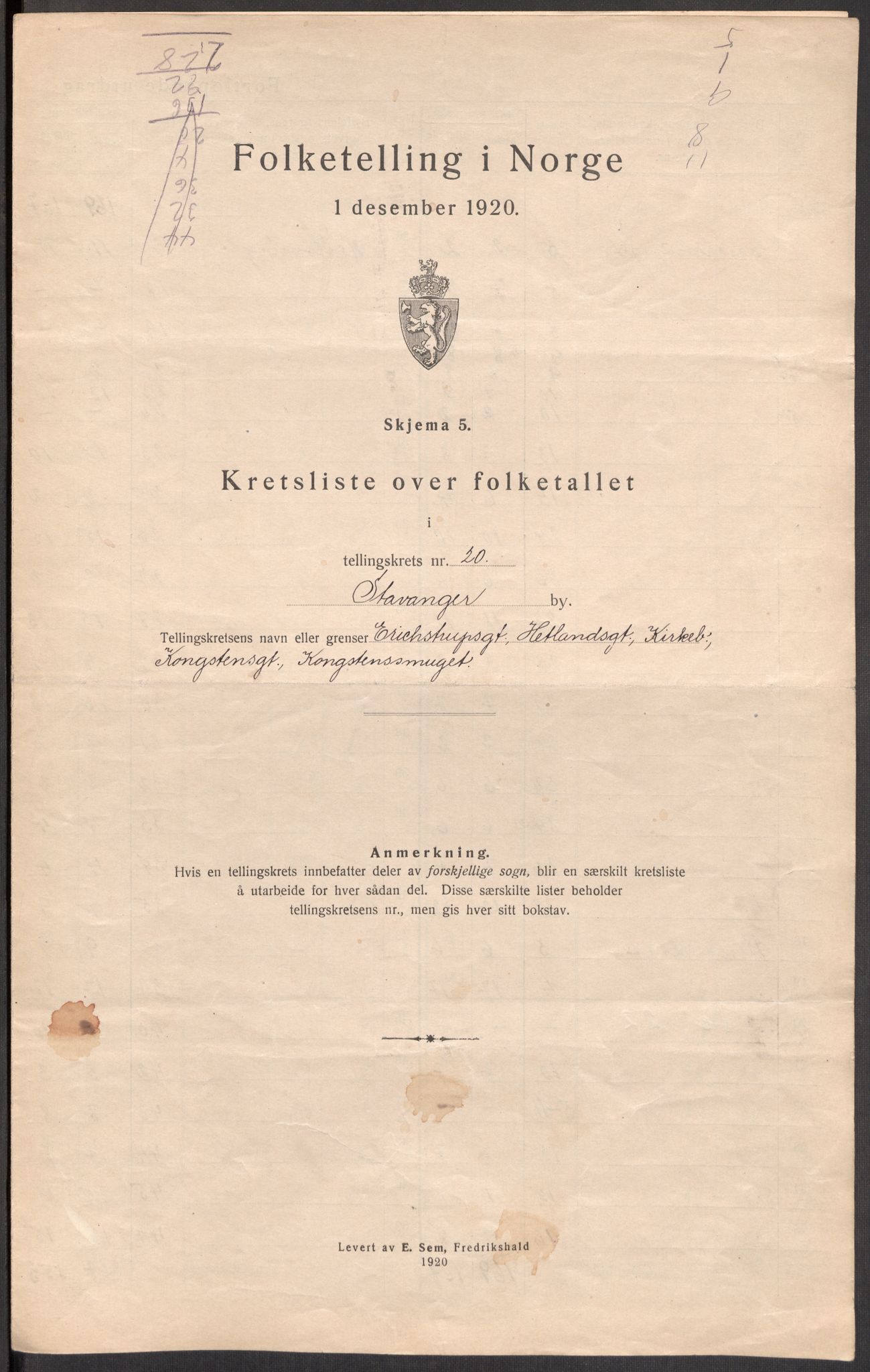 SAST, 1920 census for Stavanger, 1920, p. 64