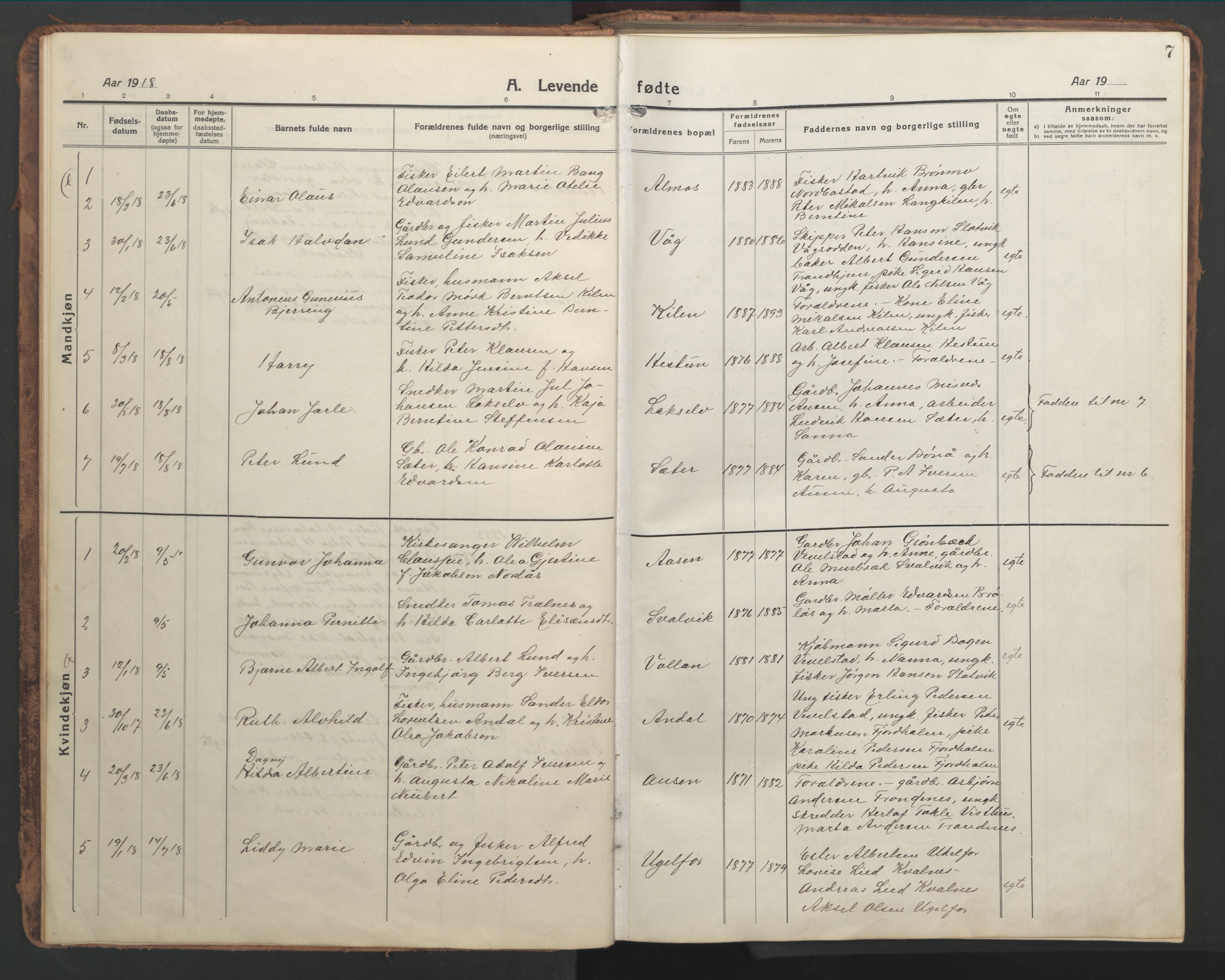 Ministerialprotokoller, klokkerbøker og fødselsregistre - Nordland, SAT/A-1459/819/L0278: Parish register (copy) no. 819C04, 1917-1967, p. 7