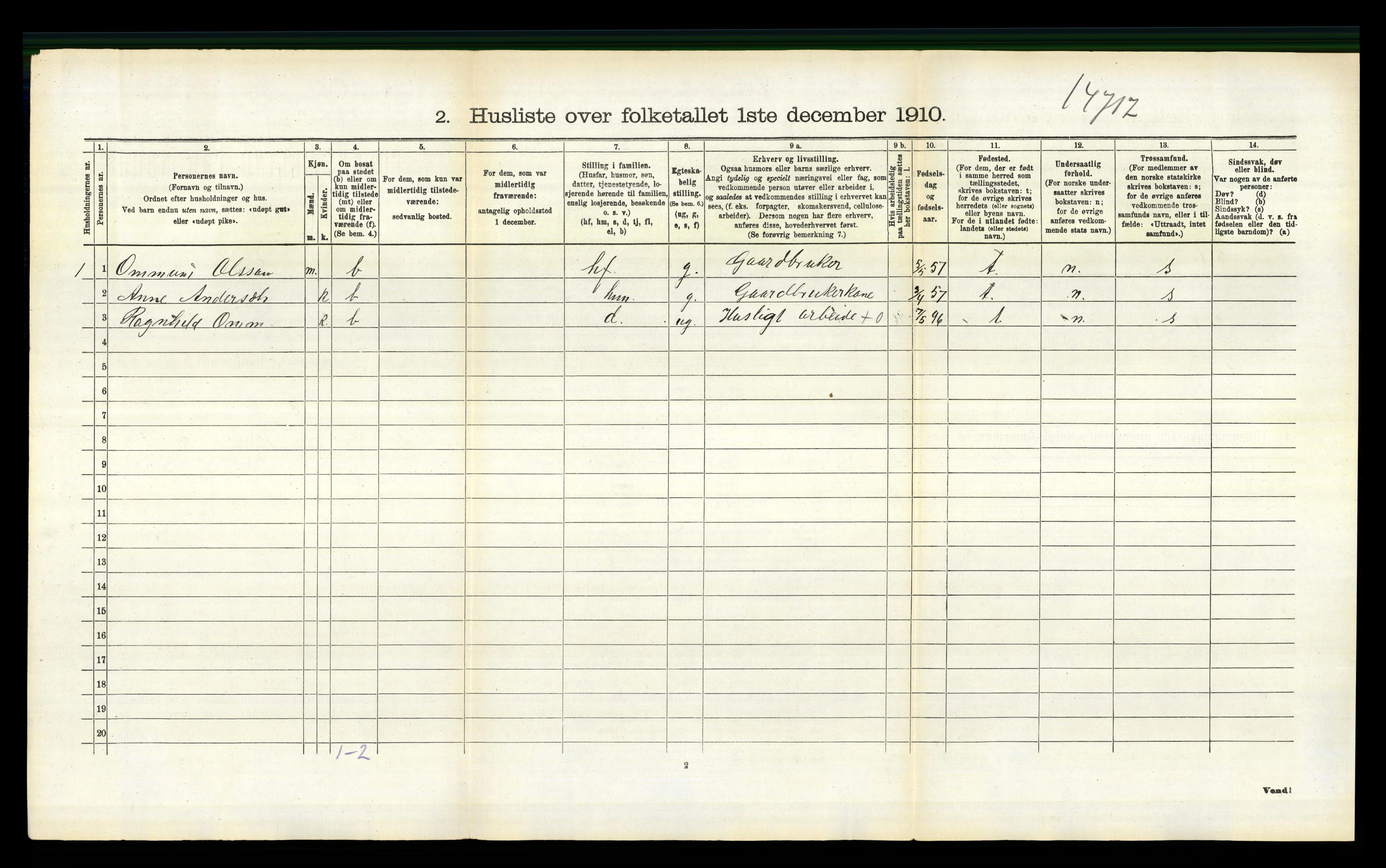 RA, 1910 census for Evje, 1910, p. 101