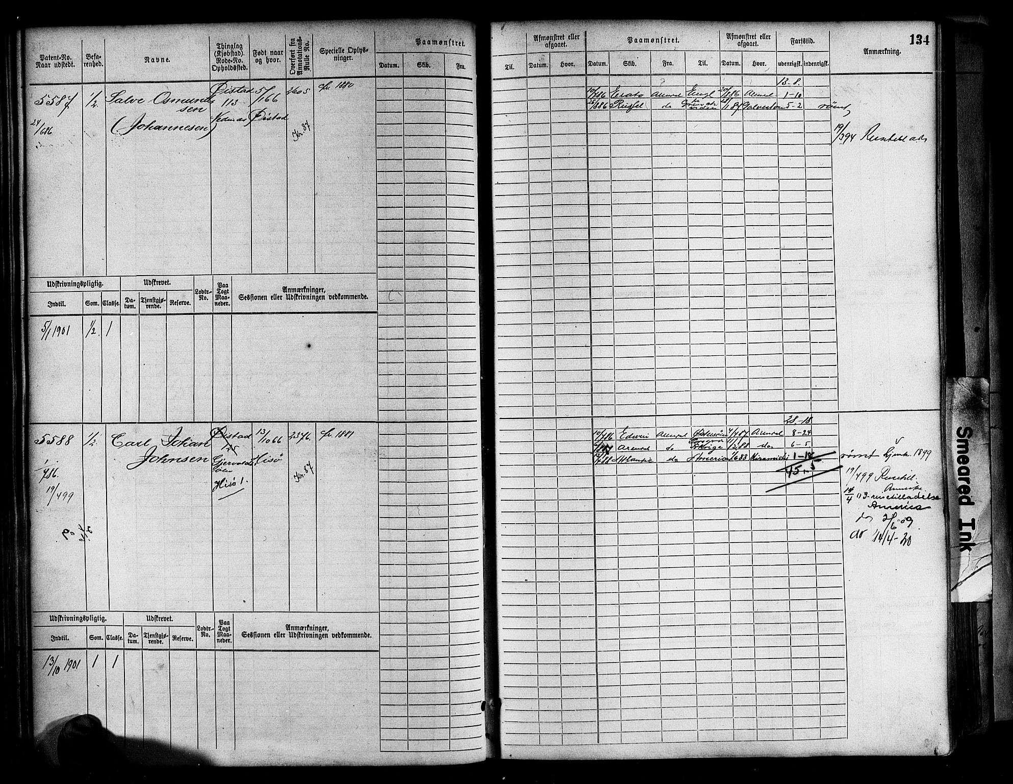Arendal mønstringskrets, AV/SAK-2031-0012/F/Fb/L0017: Hovedrulle A nr 5323-6076, S-15, 1884-1892, p. 134