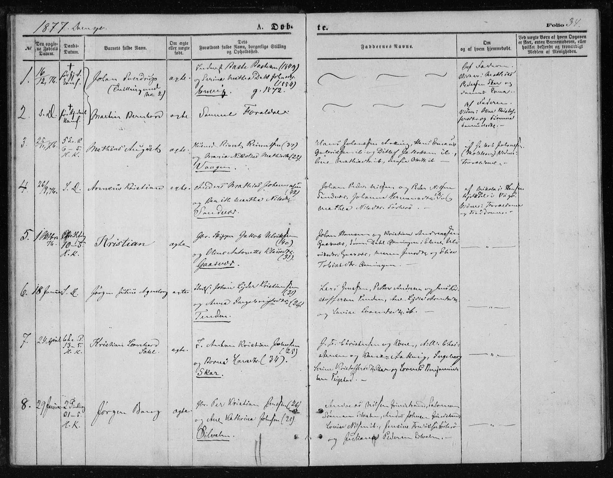 Ministerialprotokoller, klokkerbøker og fødselsregistre - Nordland, AV/SAT-A-1459/834/L0506: Parish register (official) no. 834A04, 1872-1878, p. 34