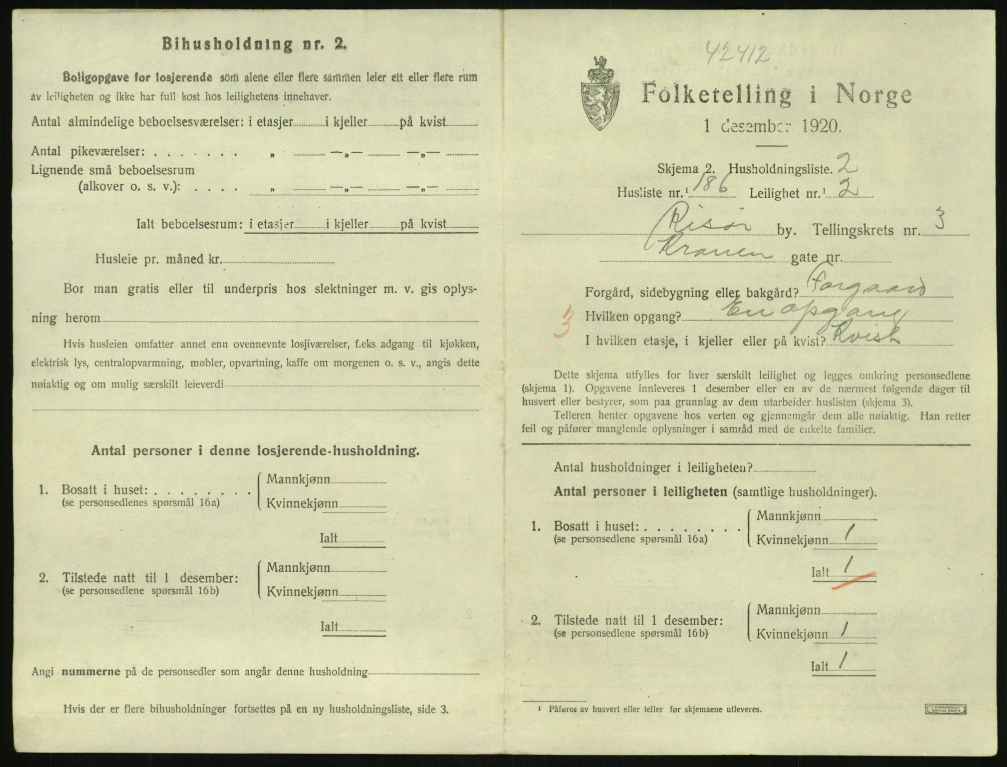 SAK, 1920 census for Risør, 1920, p. 3035