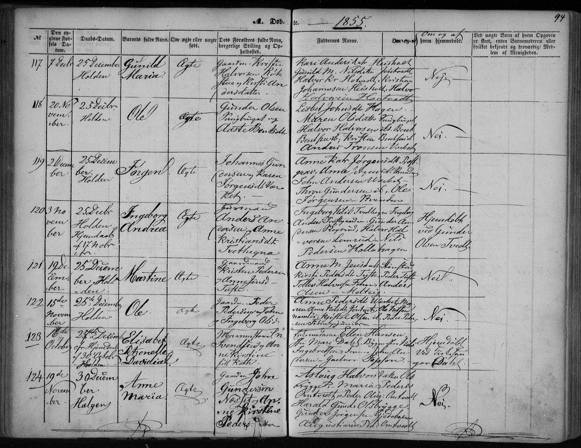 Holla kirkebøker, SAKO/A-272/F/Fa/L0005: Parish register (official) no. 5, 1849-1860, p. 94