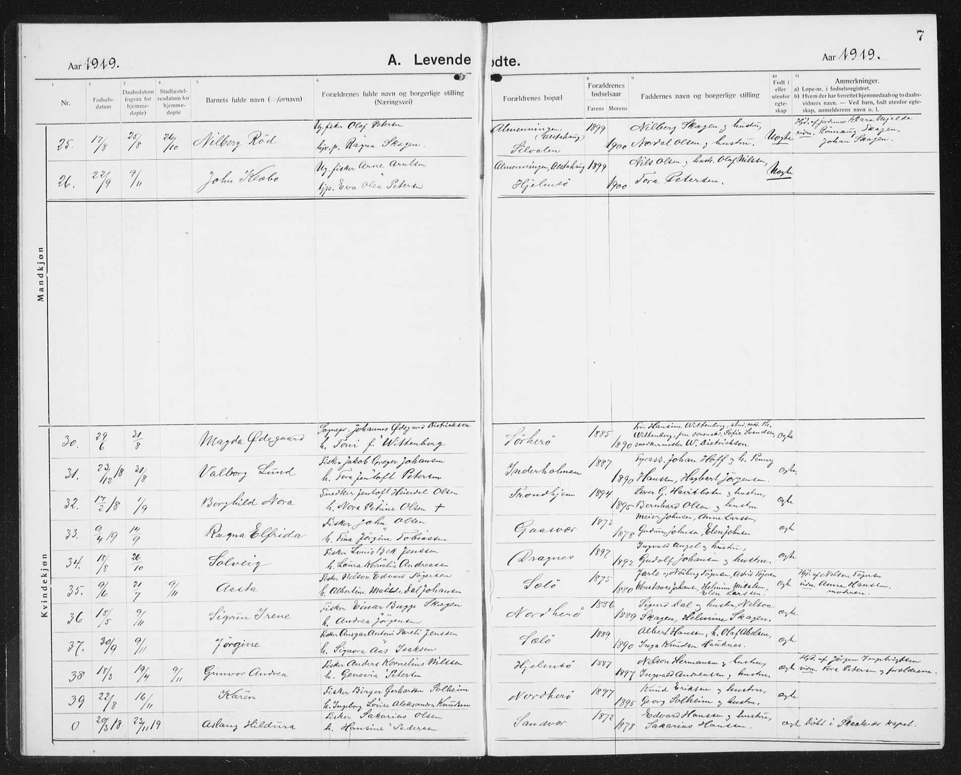 Ministerialprotokoller, klokkerbøker og fødselsregistre - Nordland, SAT/A-1459/834/L0517: Parish register (copy) no. 834C07, 1919-1939, p. 7