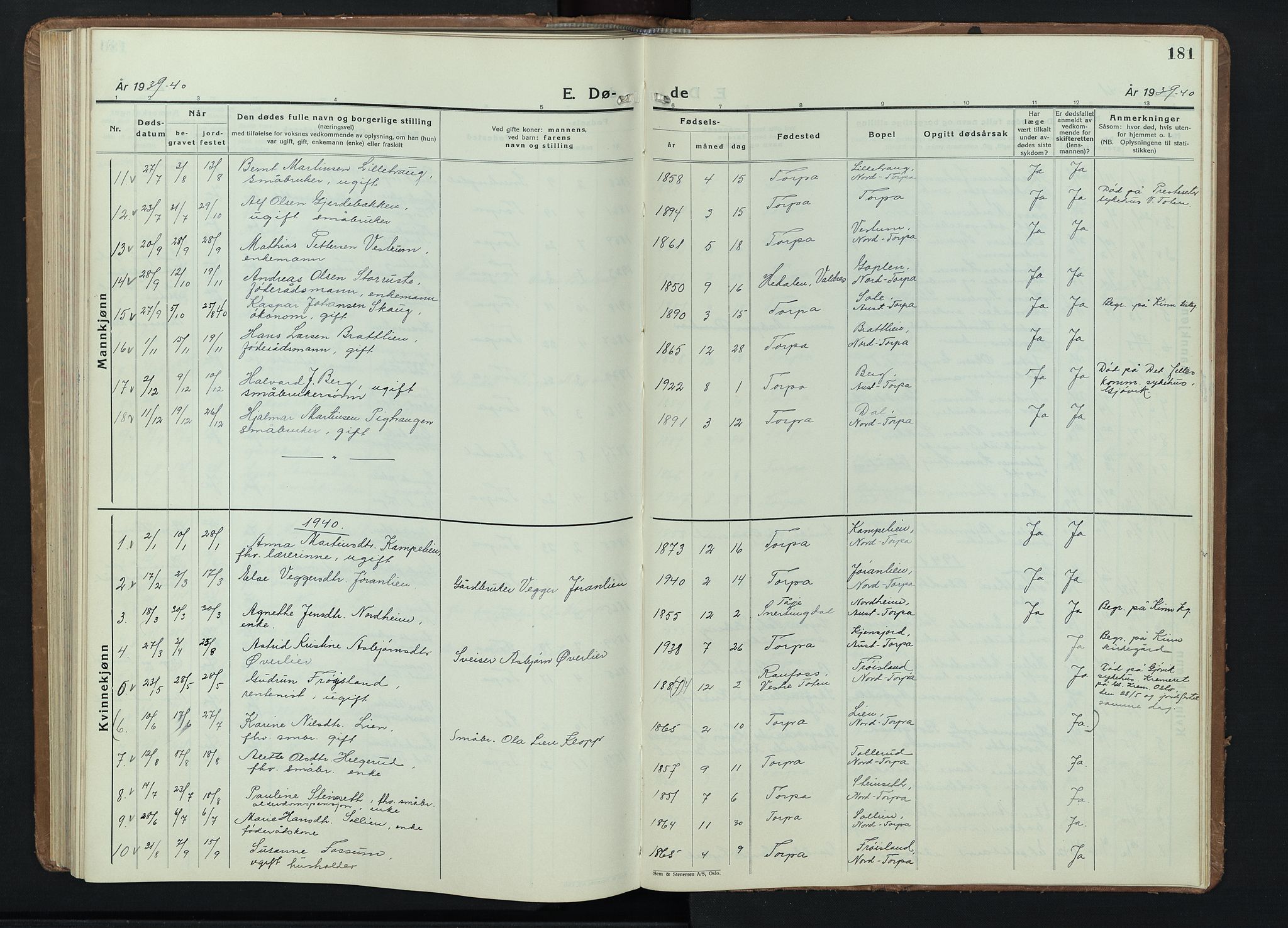 Nordre Land prestekontor, SAH/PREST-124/H/Ha/Hab/L0004: Parish register (copy) no. 4, 1935-1954, p. 181