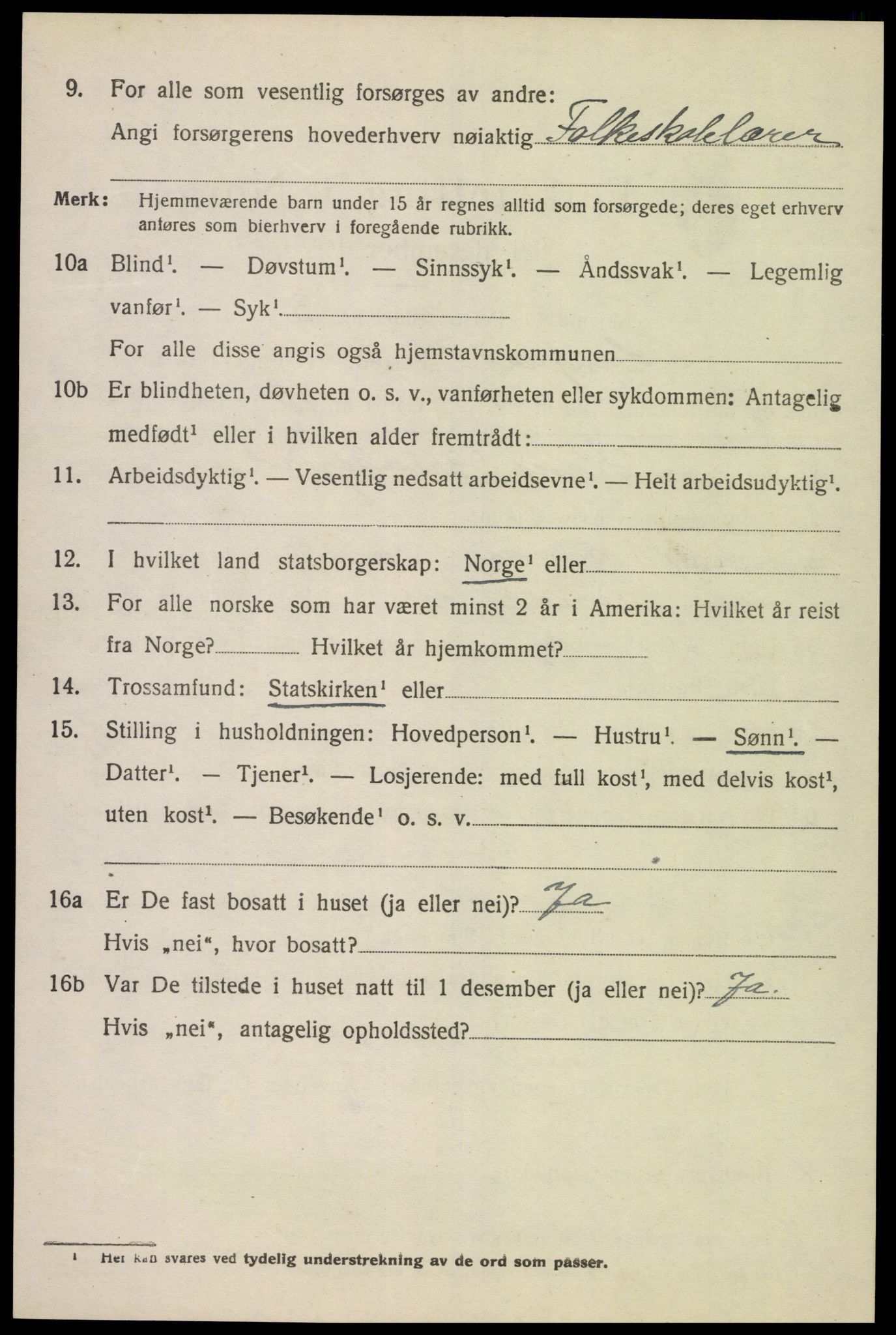 SAK, 1920 census for Lyngdal, 1920, p. 1328