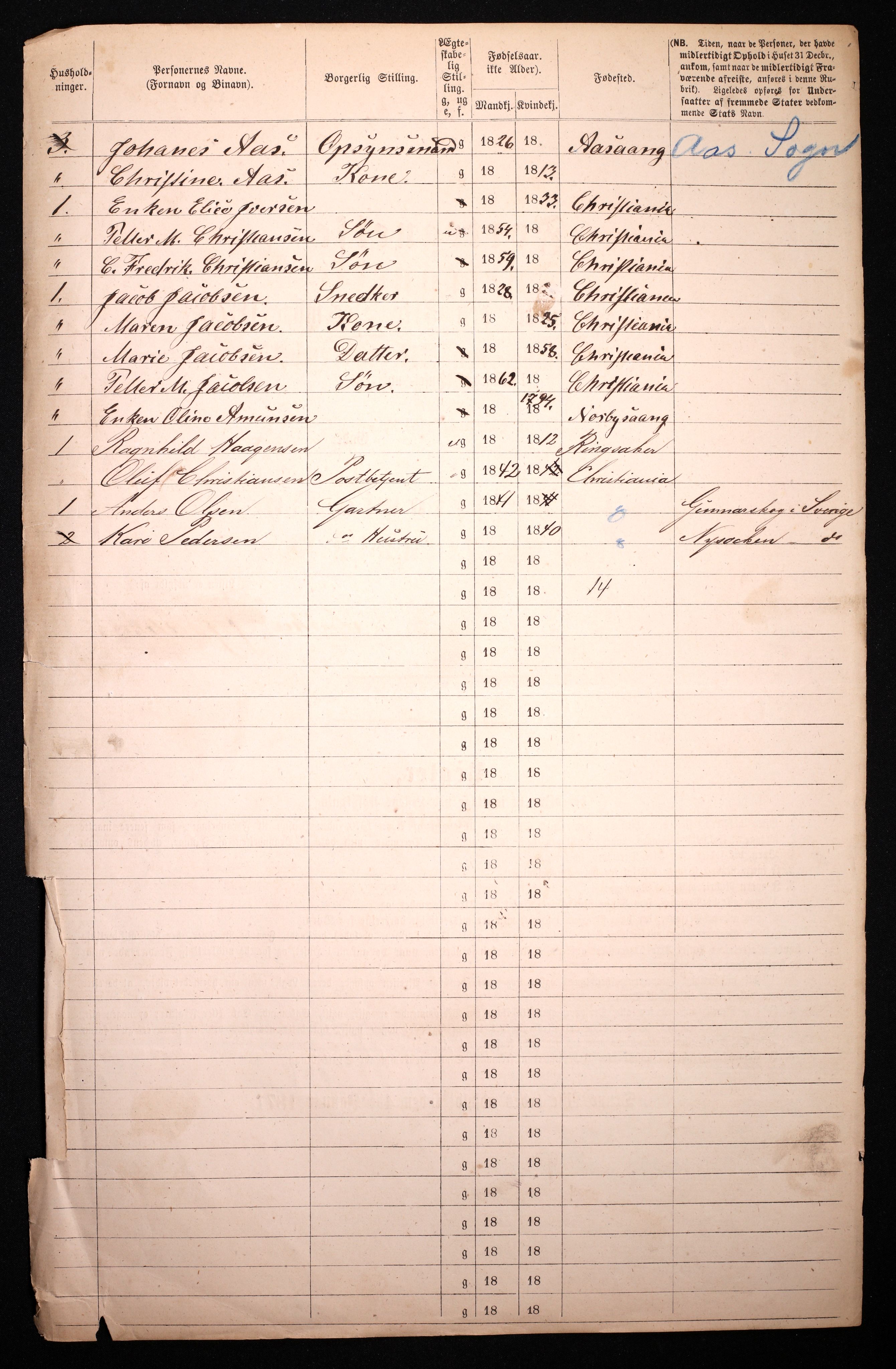 RA, 1870 census for 0301 Kristiania, 1870, p. 3015