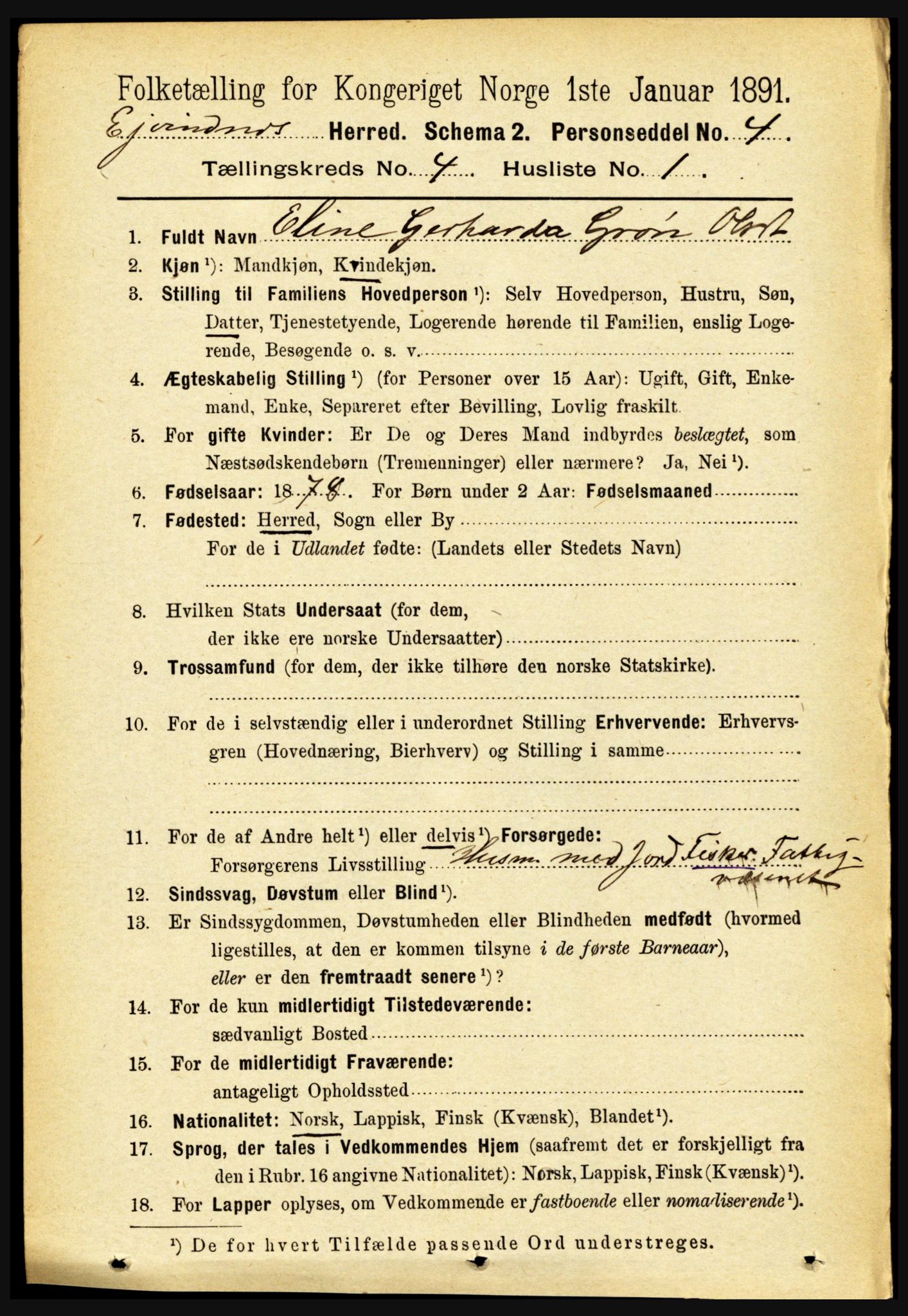 RA, 1891 census for 1853 Evenes, 1891, p. 1229