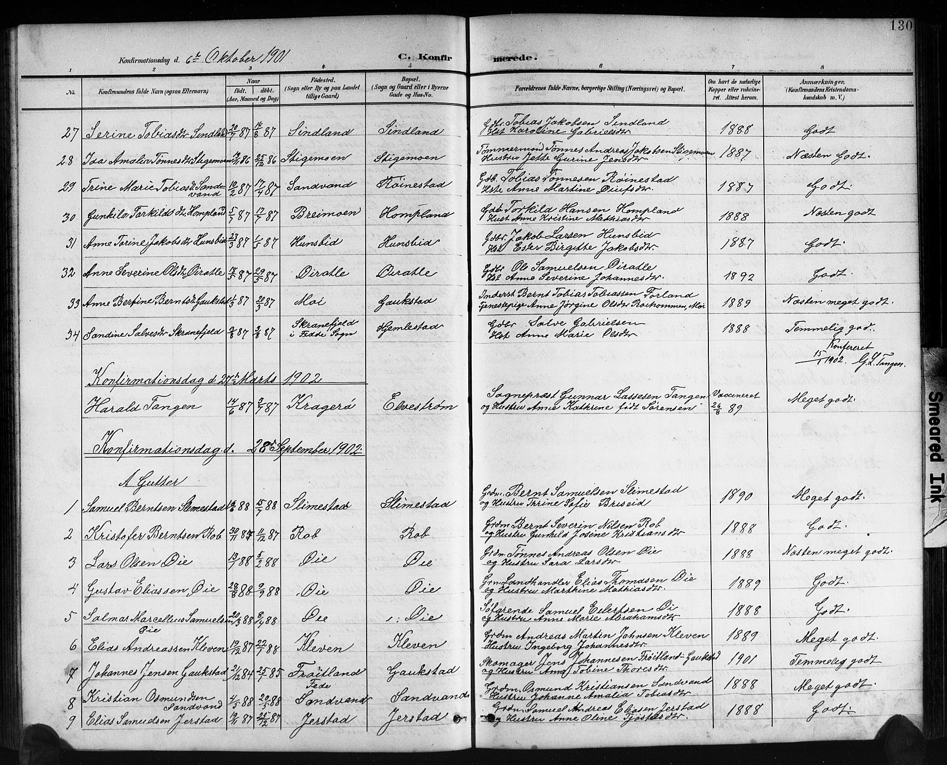 Kvinesdal sokneprestkontor, AV/SAK-1111-0026/F/Fb/Fbb/L0003: Parish register (copy) no. B 3, 1898-1916, p. 130