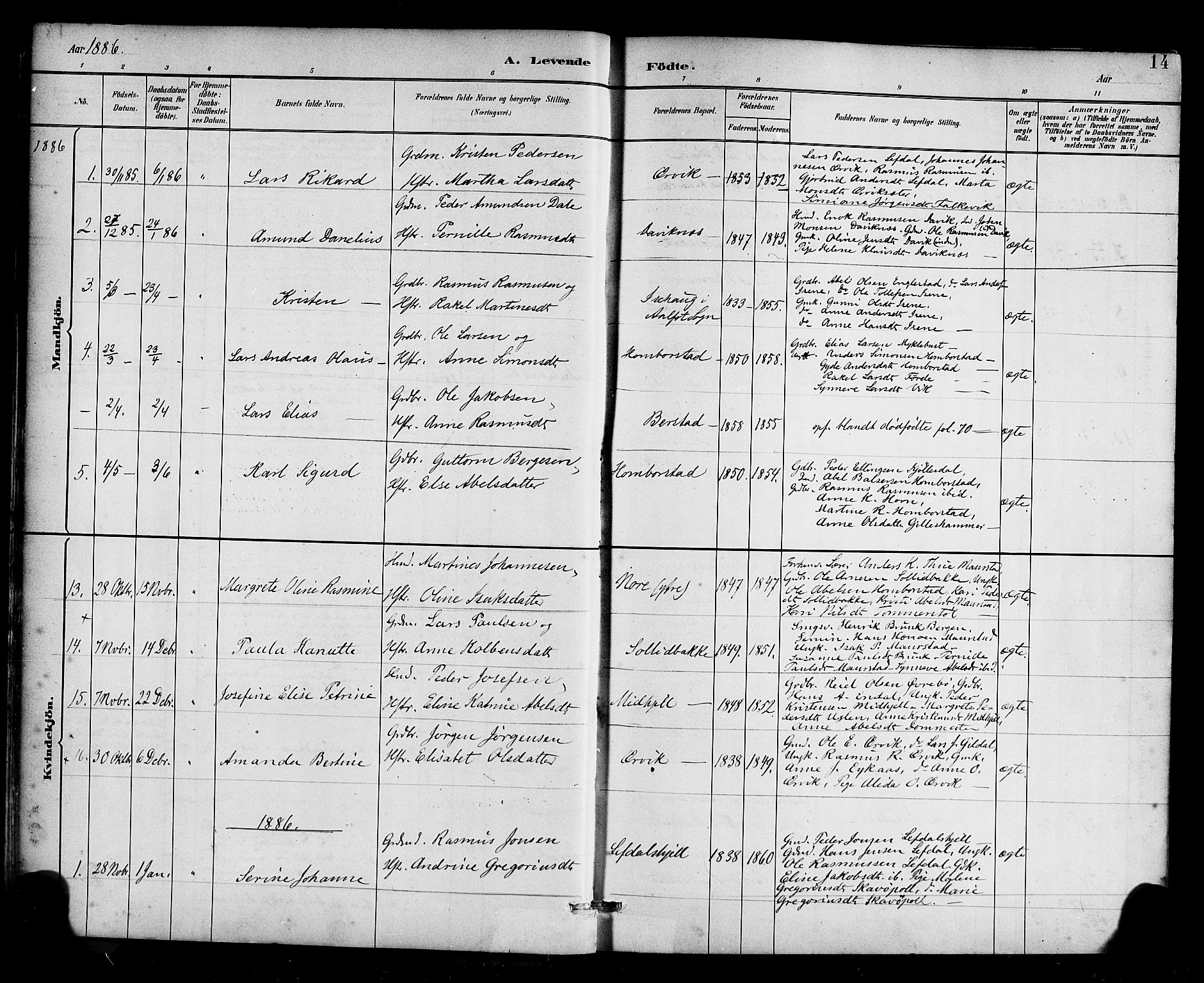 Davik sokneprestembete, AV/SAB-A-79701/H/Haa/Haab/L0001: Parish register (official) no. B 1, 1882-1900, p. 14