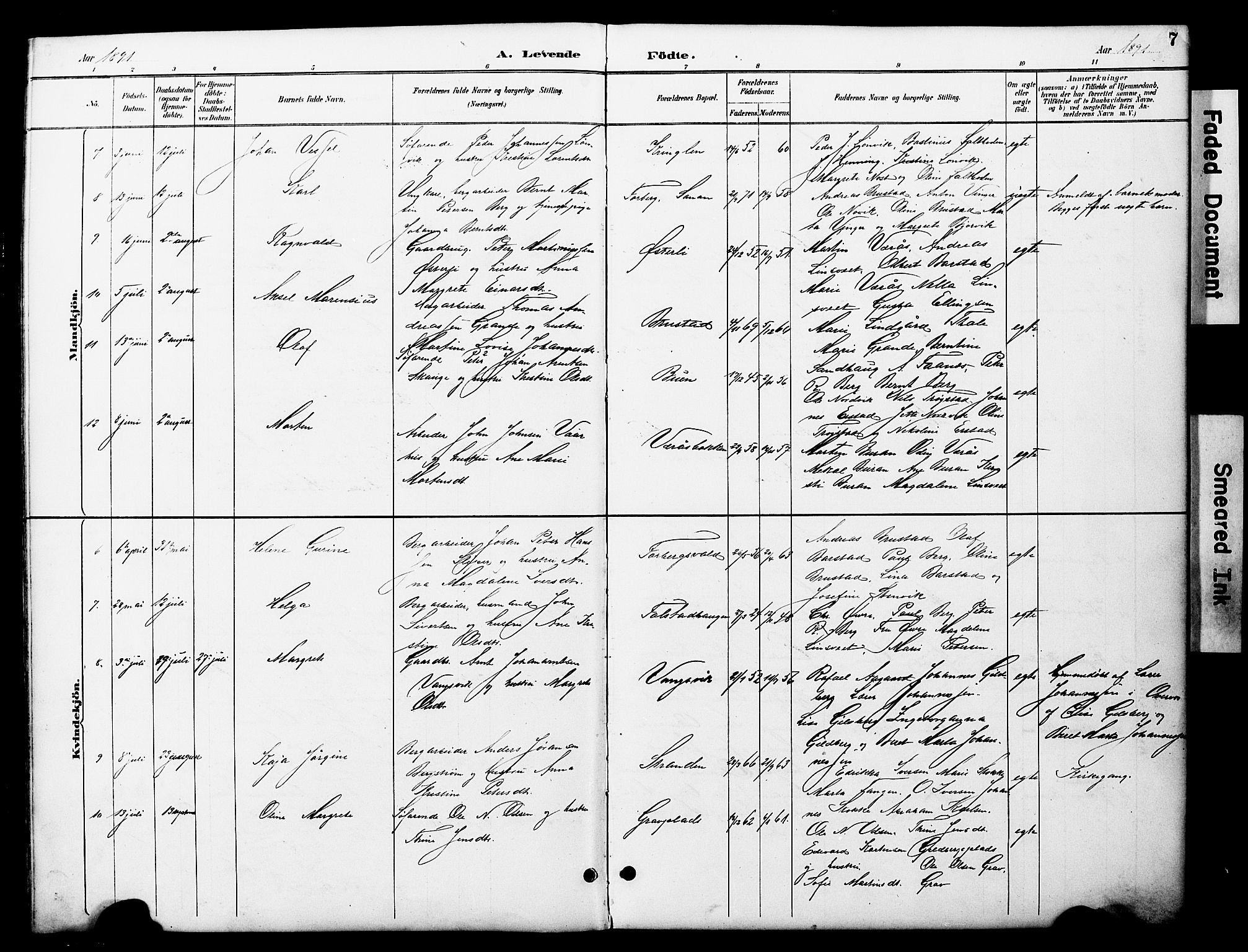 Ministerialprotokoller, klokkerbøker og fødselsregistre - Nord-Trøndelag, AV/SAT-A-1458/722/L0226: Parish register (copy) no. 722C02, 1889-1927, p. 7