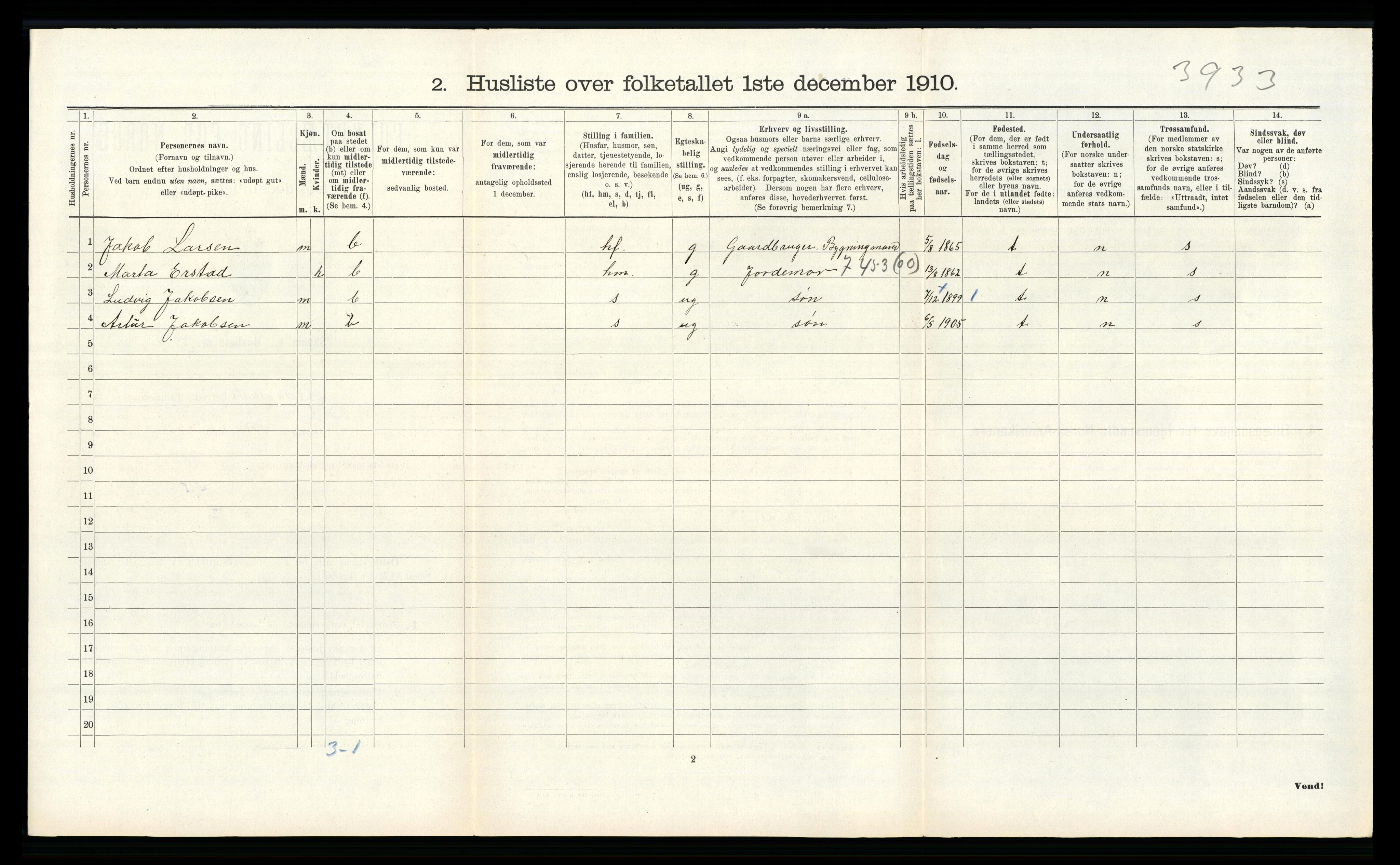 RA, 1910 census for Alversund, 1910, p. 253