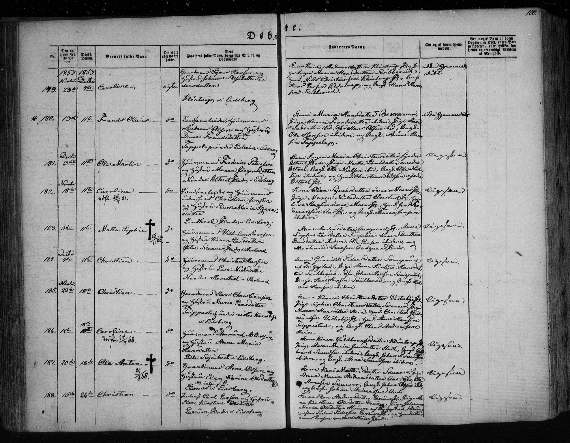 Eidsberg prestekontor Kirkebøker, SAO/A-10905/F/Fa/L0009: Parish register (official) no. I 9, 1849-1856, p. 100